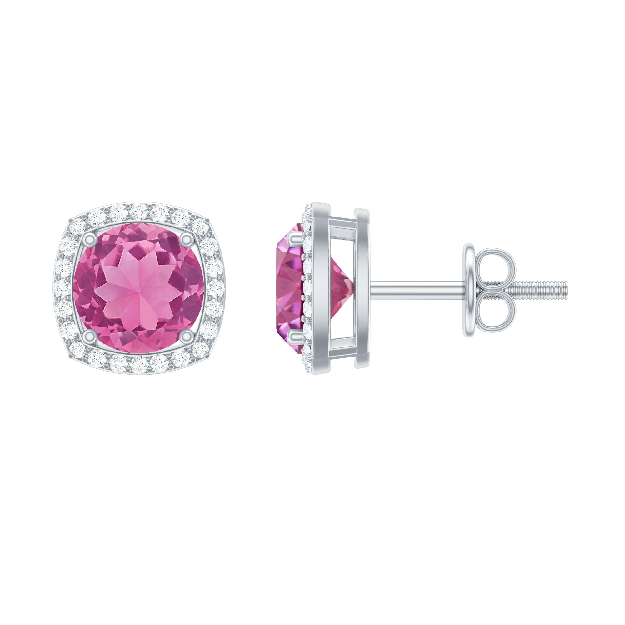 1.75 CT Pink Tourmaline Stud Earrings with Diamond Halo