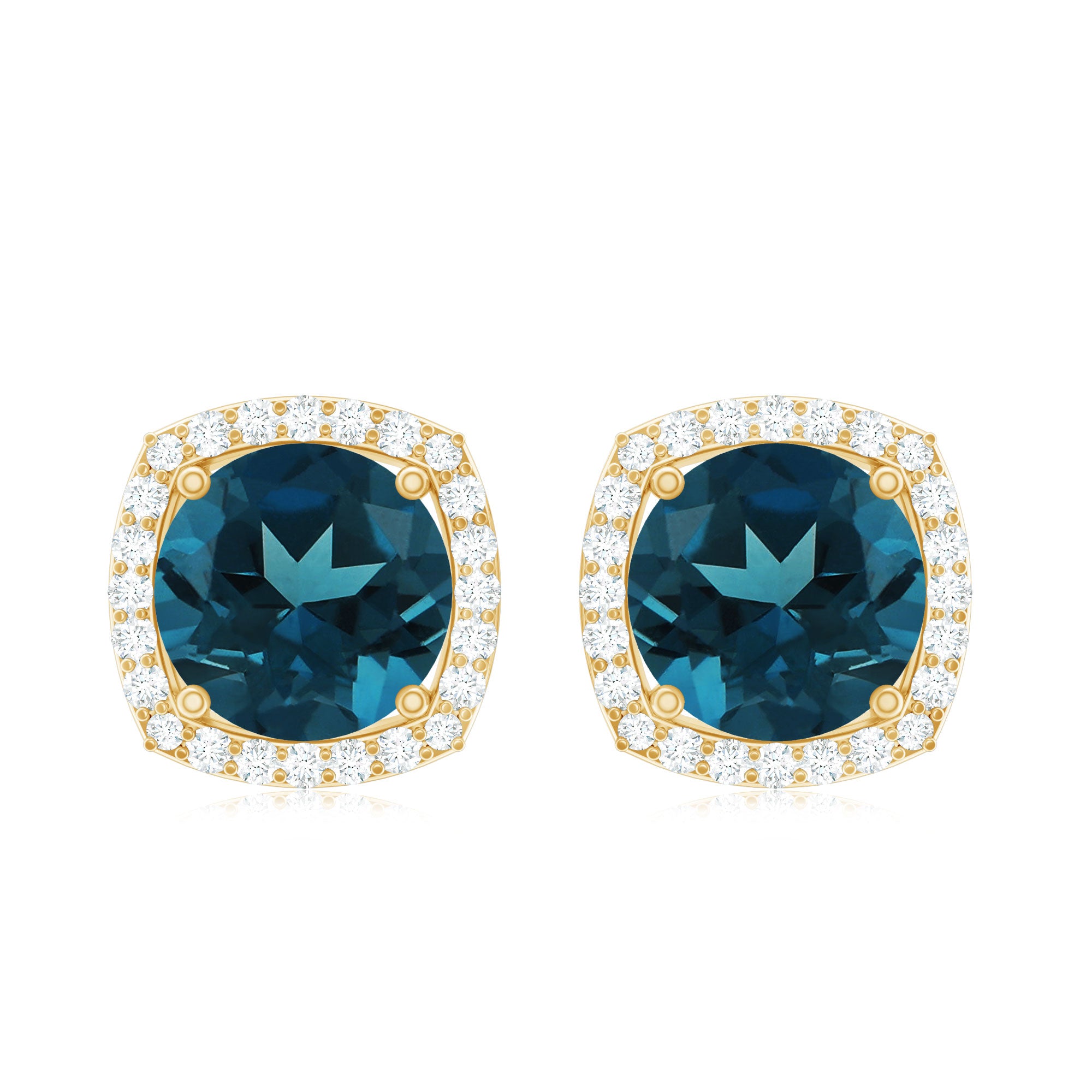 London Blue Topaz and Diamond Halo Stud Earrings AAA - Rosec Jewels