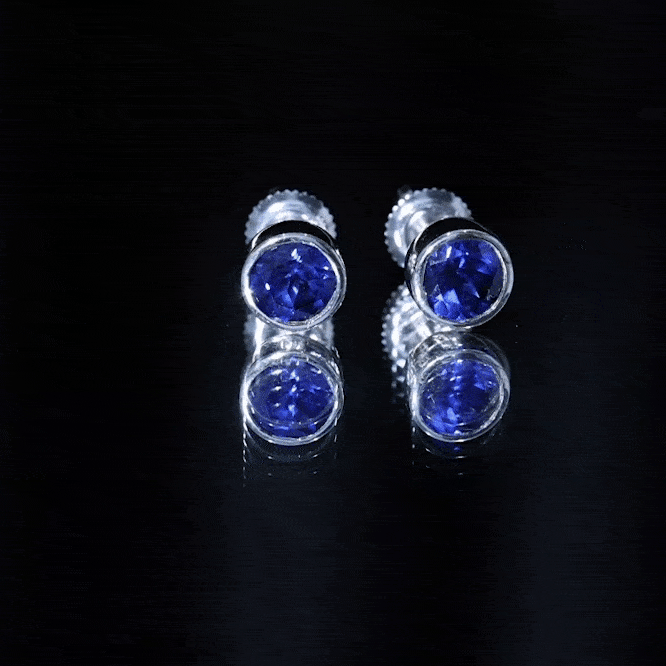 2 Carat Round Lab Created Blue Sapphire Stud Earrings in Bezel Setting AAAA - Rosec Jewels