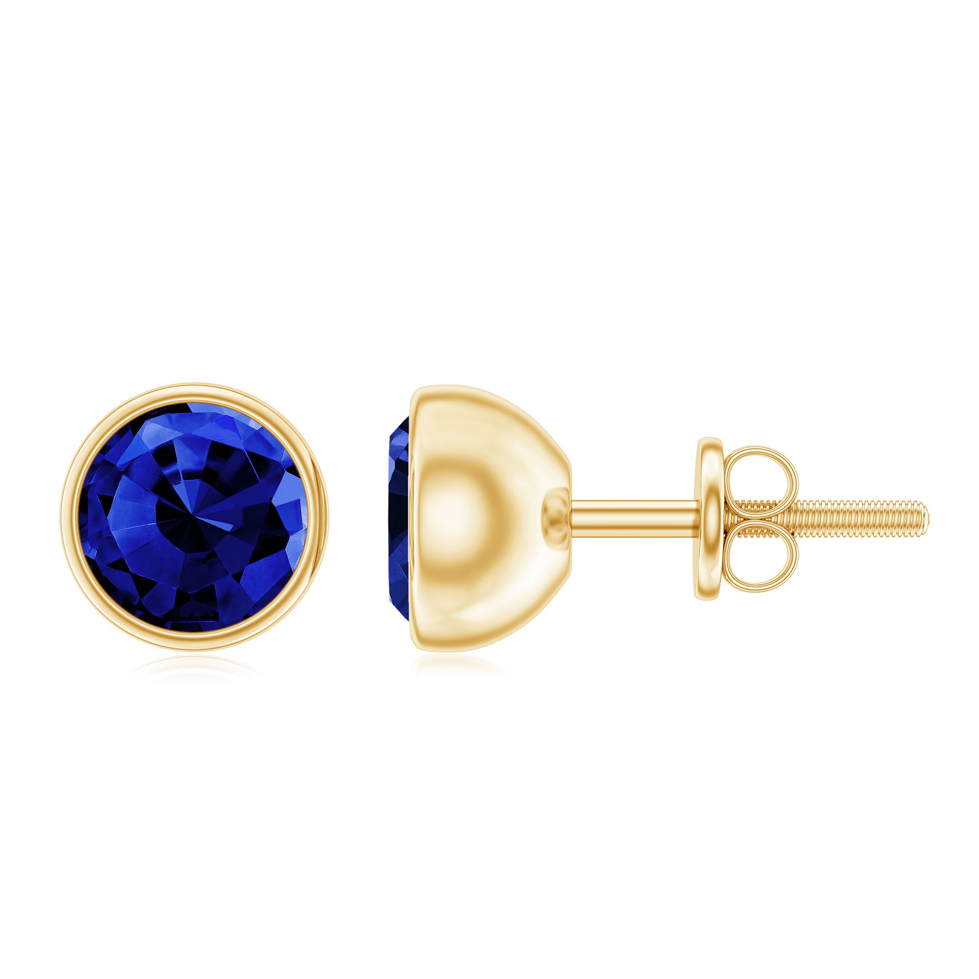 2 Carat Round Lab Created Blue Sapphire Stud Earrings in Bezel Setting AAAA - Rosec Jewels