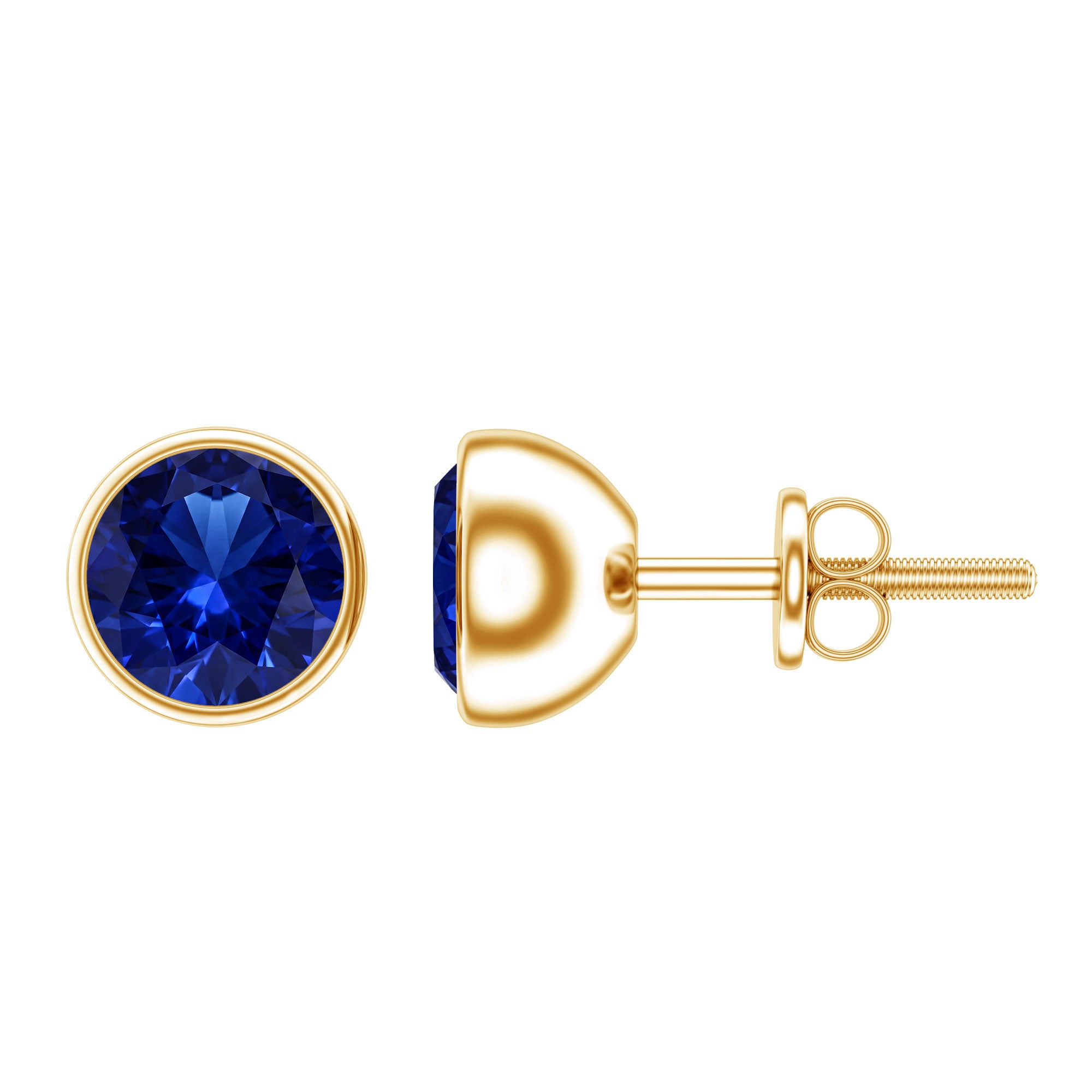 2 Carat Round Lab Created Blue Sapphire Stud Earrings in Bezel Setting AAAA - Rosec Jewels