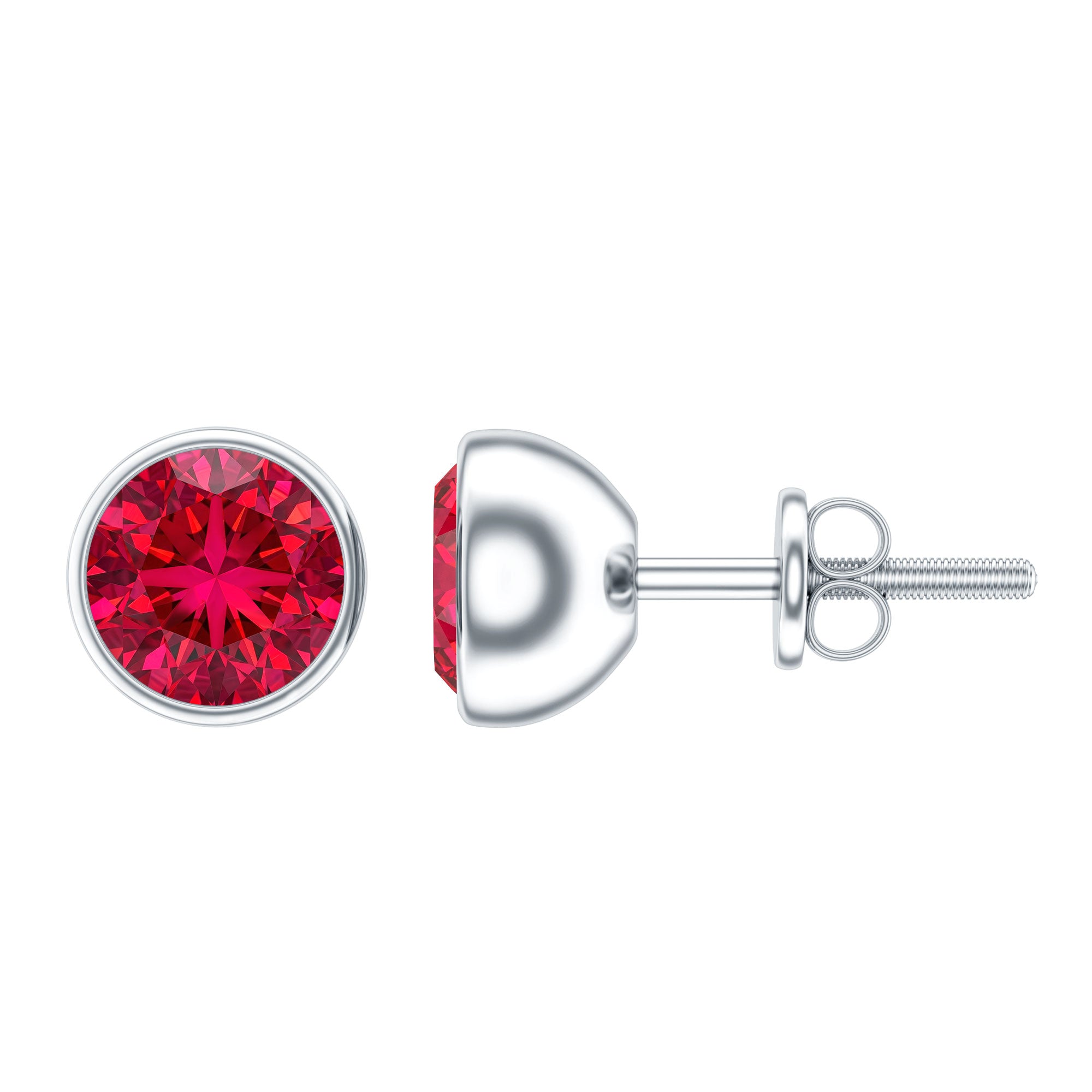 Lab Grown Ruby Solitaire Stud Earrings in Bezel Setting AAAA - Rosec Jewels