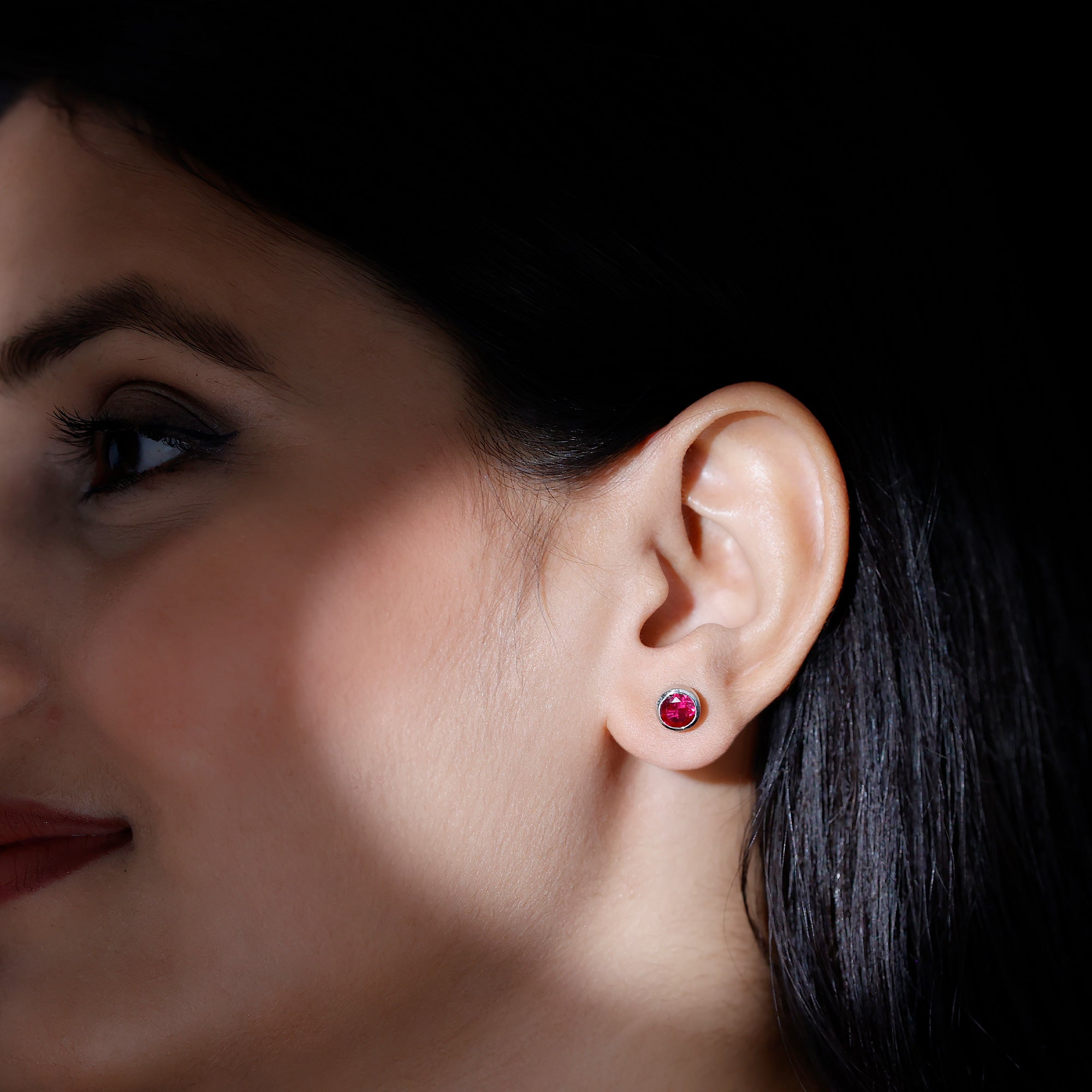 Lab Grown Ruby Solitaire Stud Earrings in Bezel Setting AAAA - Rosec Jewels