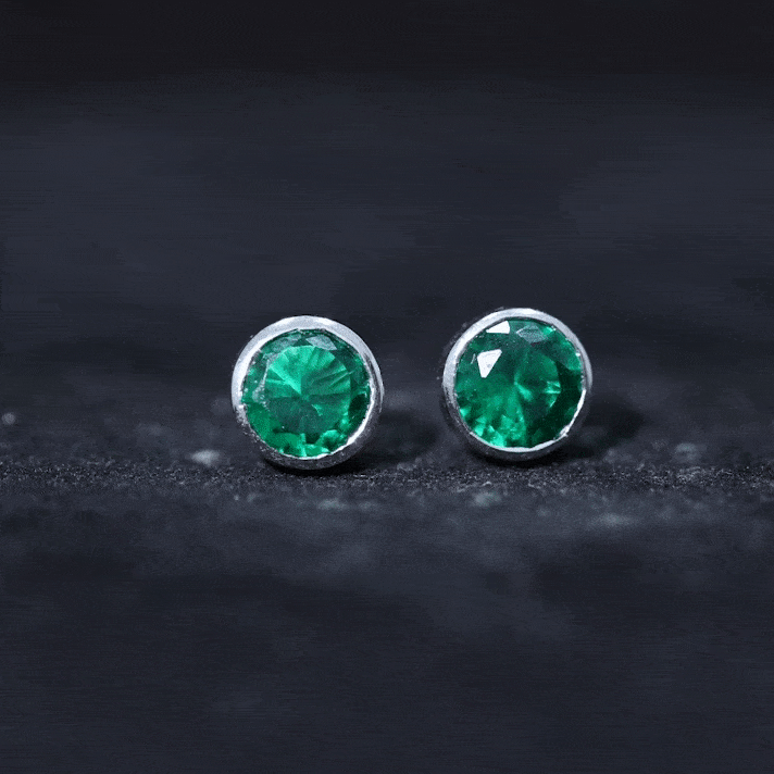 Bezel Set Lab Grown Emerald Solitaire Stud Earrings AAAA - Rosec Jewels