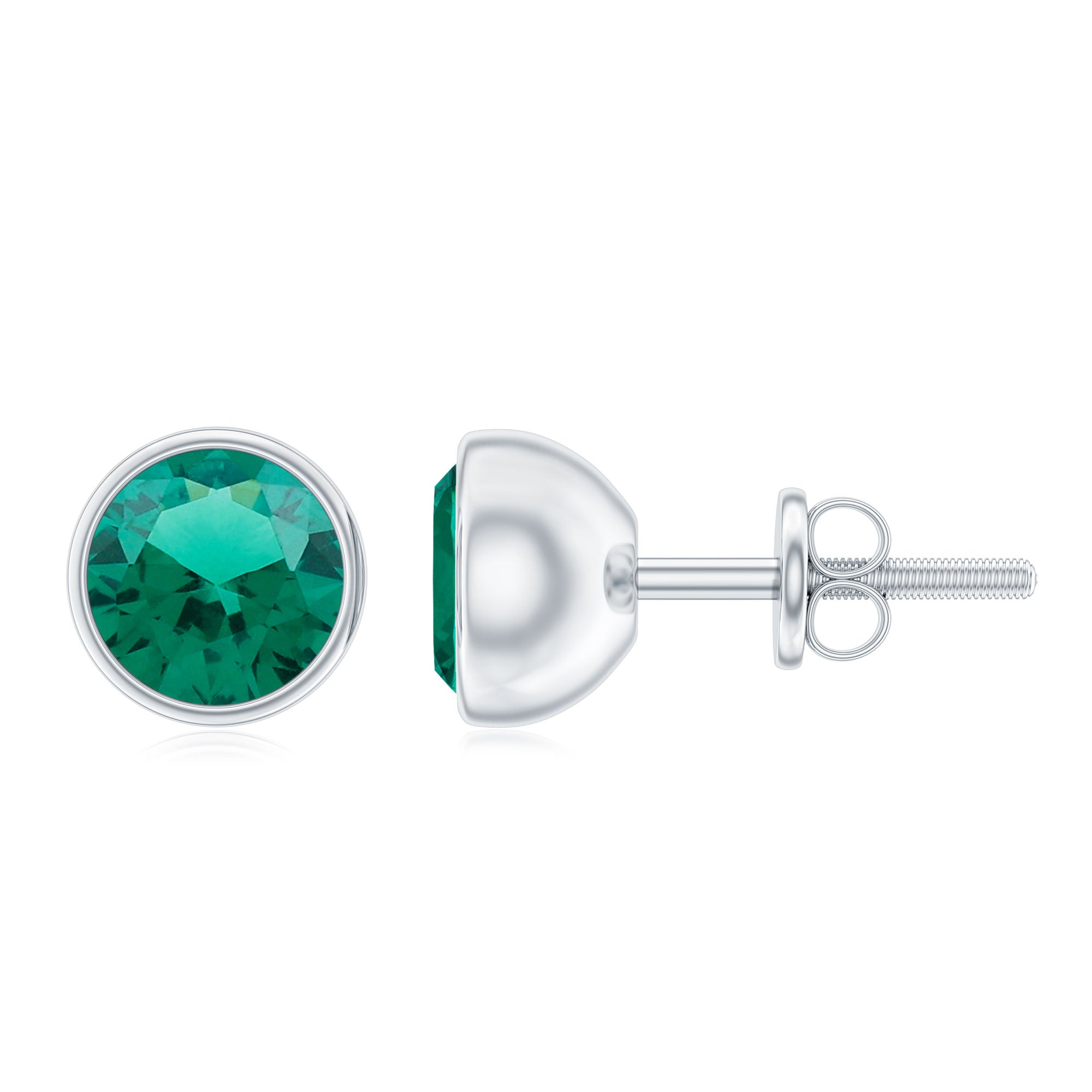 Bezel Set Lab Grown Emerald Solitaire Stud Earrings AAAA - Rosec Jewels