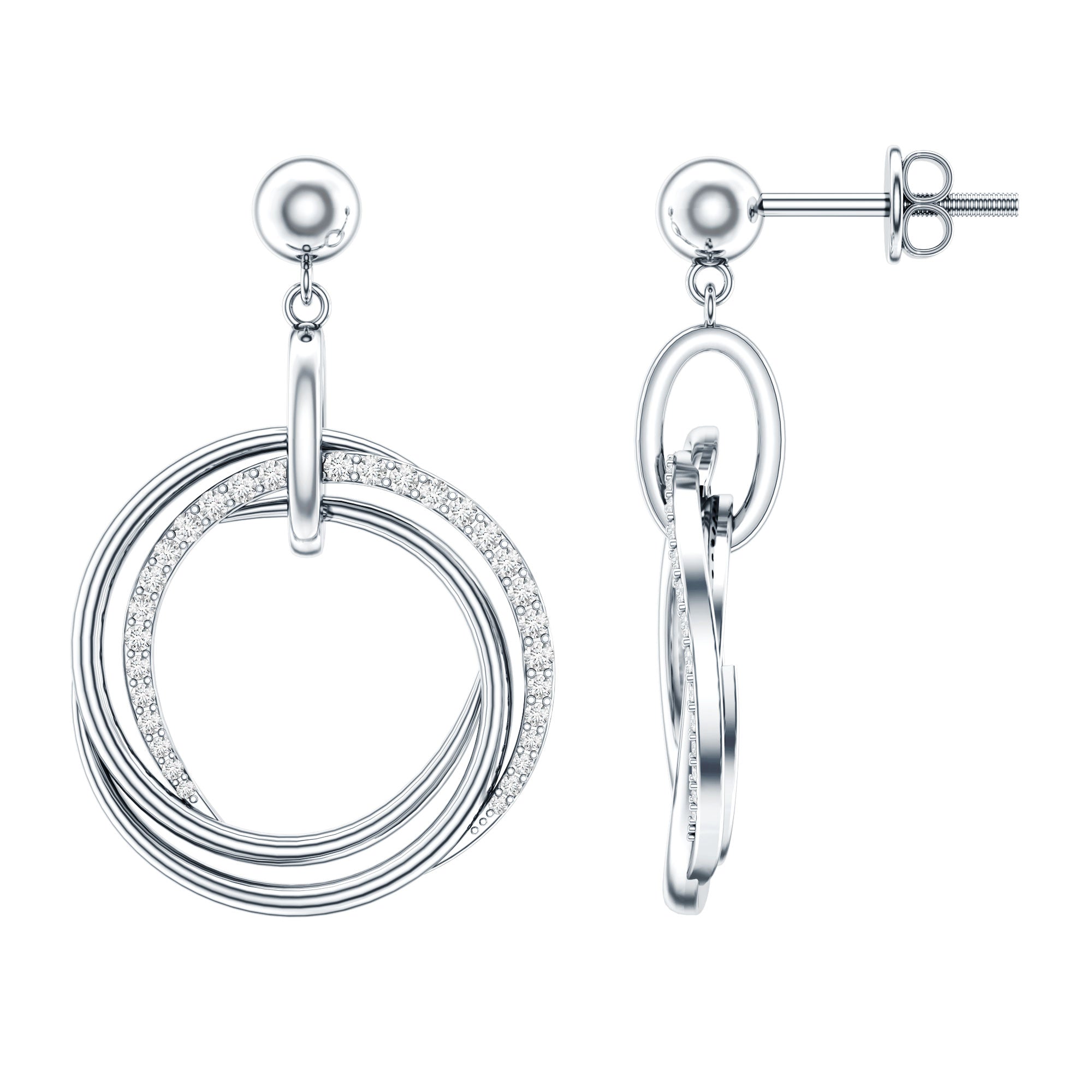 Round Cut Diamond Drop Earring with Screw Back Closure Natural - ( HI-SI ) - Rosec Jewels