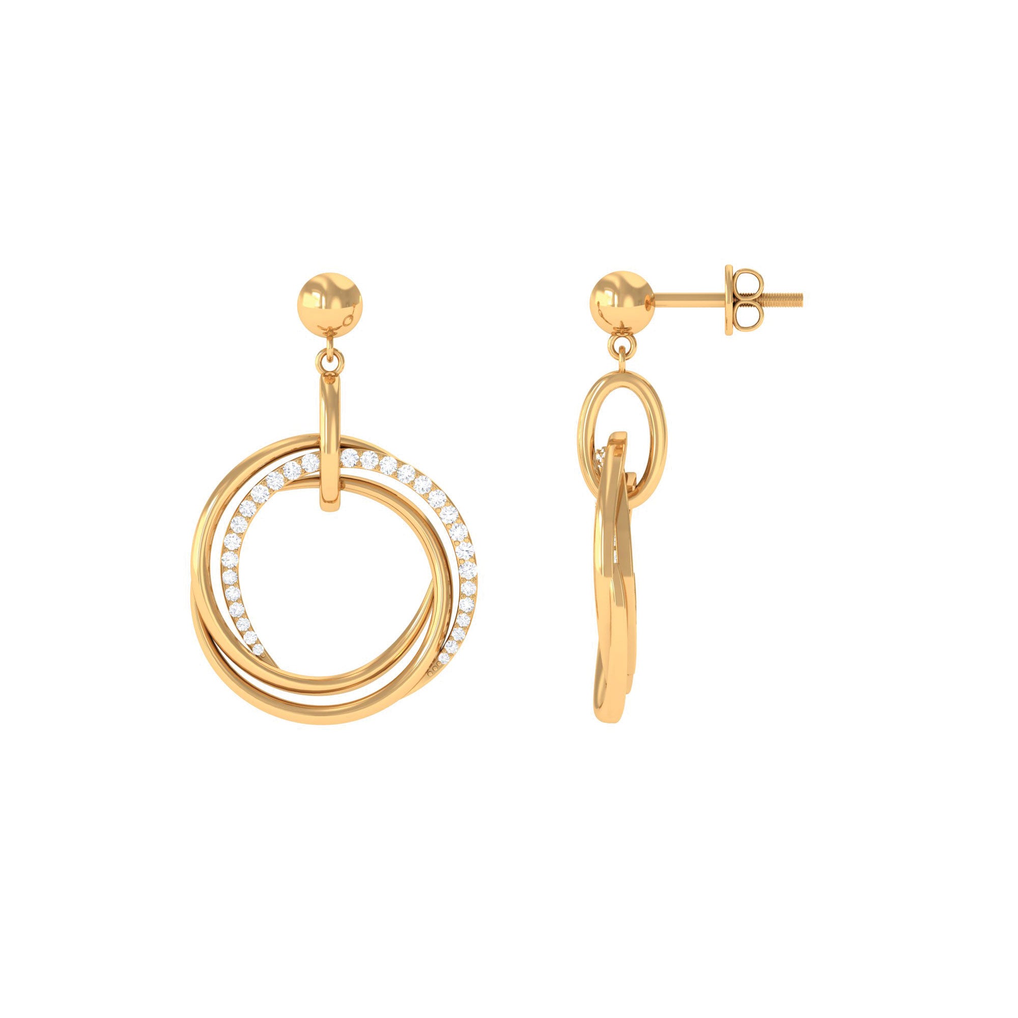Rosec Jewels-Simple Gold Diamond Drop Earring with Screw Back Closure