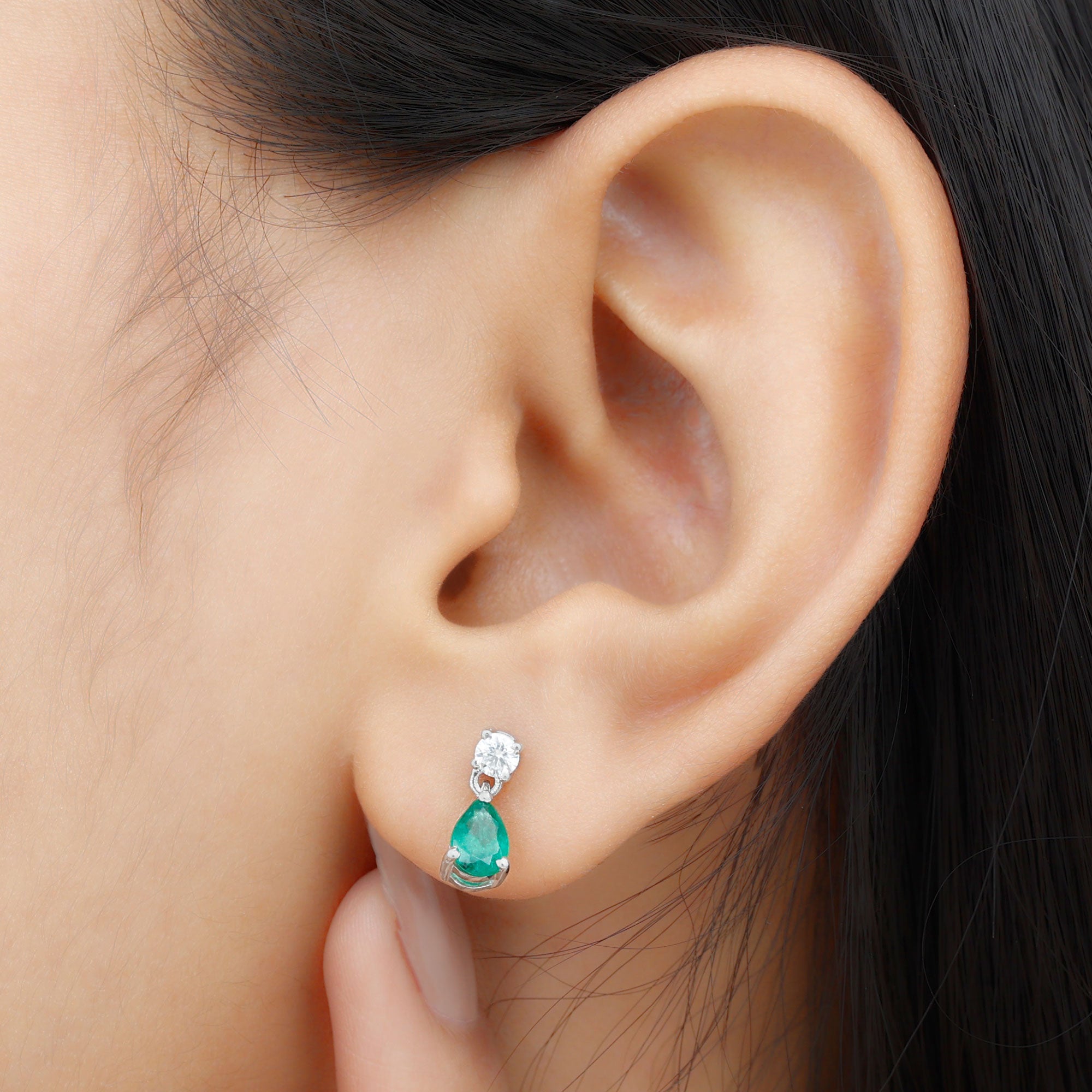 Certified Emerald and Diamond Bridal Teardrop Earrings AAA - Rosec Jewels