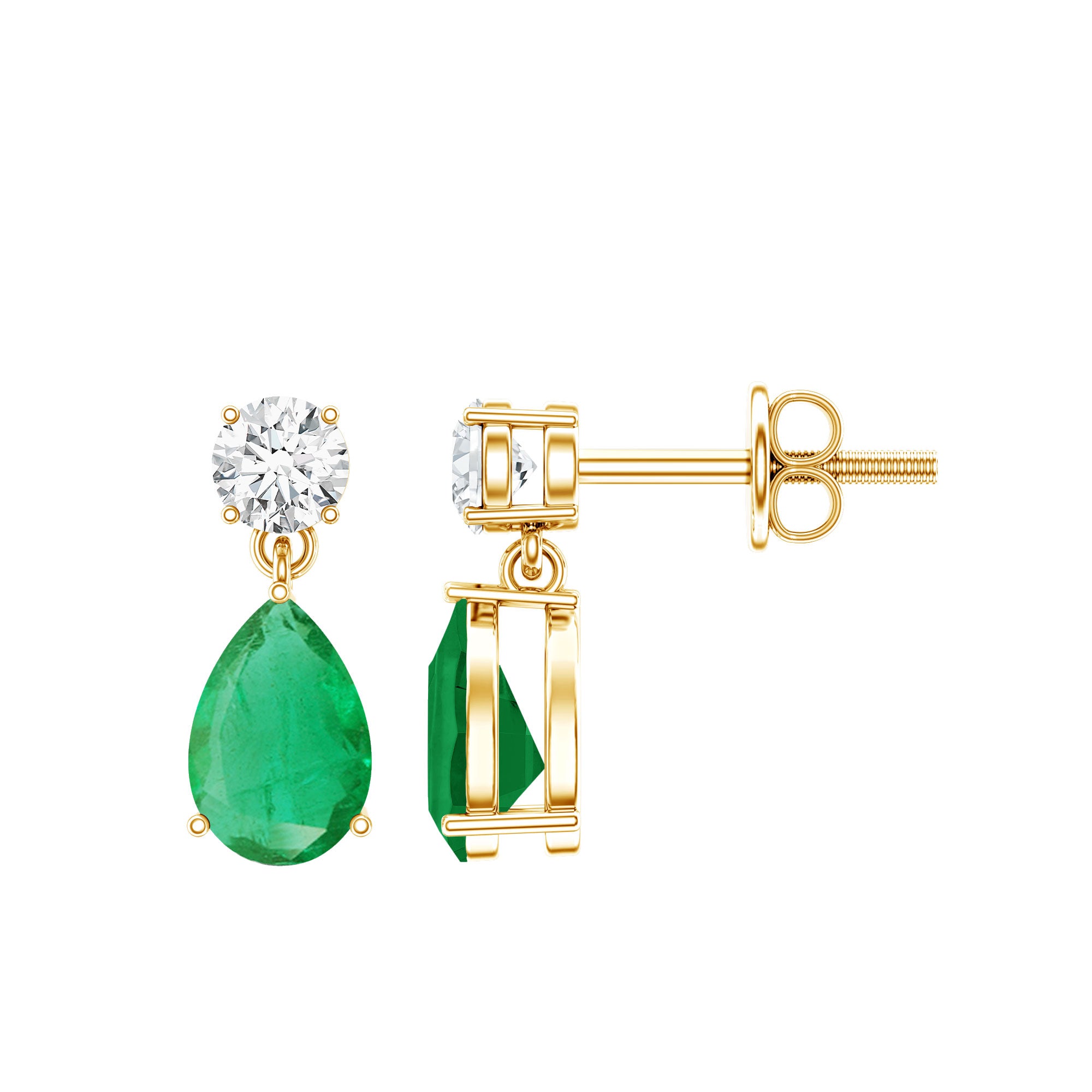 Certified Emerald and Diamond Bridal Teardrop Earrings AAA - Rosec Jewels