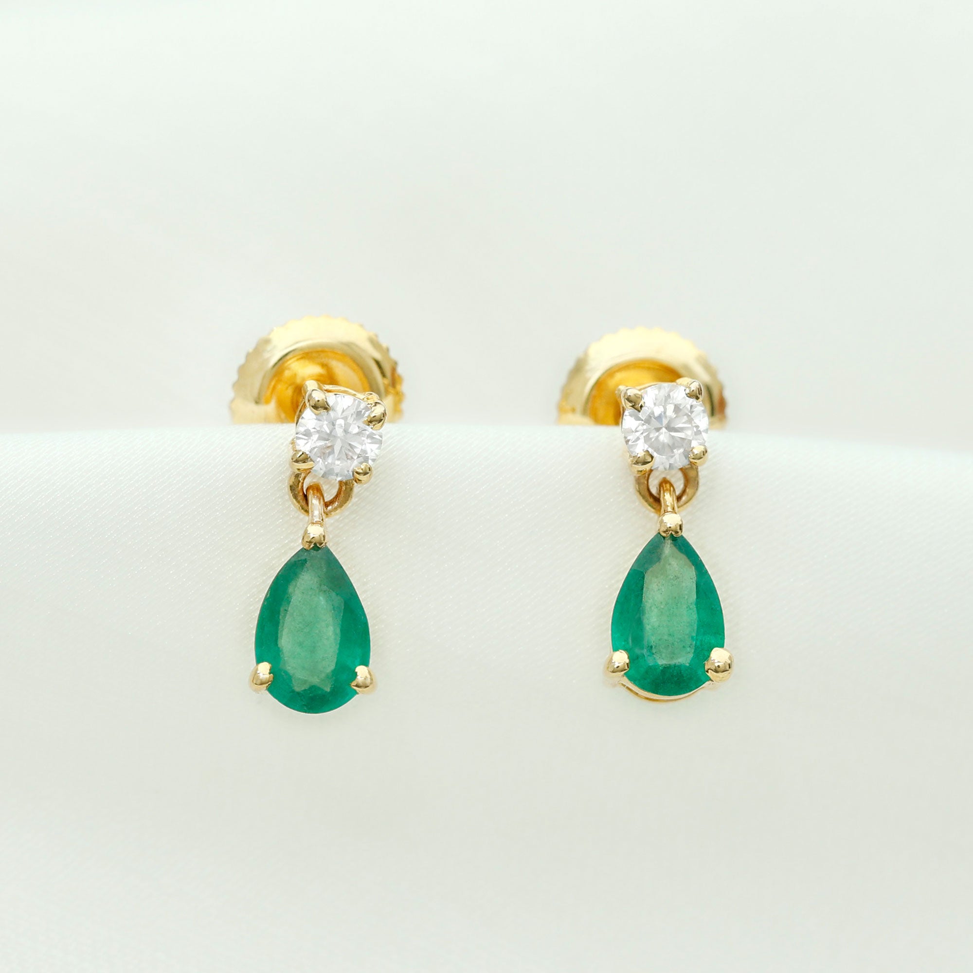 Certified Emerald and Diamond Bridal Teardrop Earrings AAA - Rosec Jewels