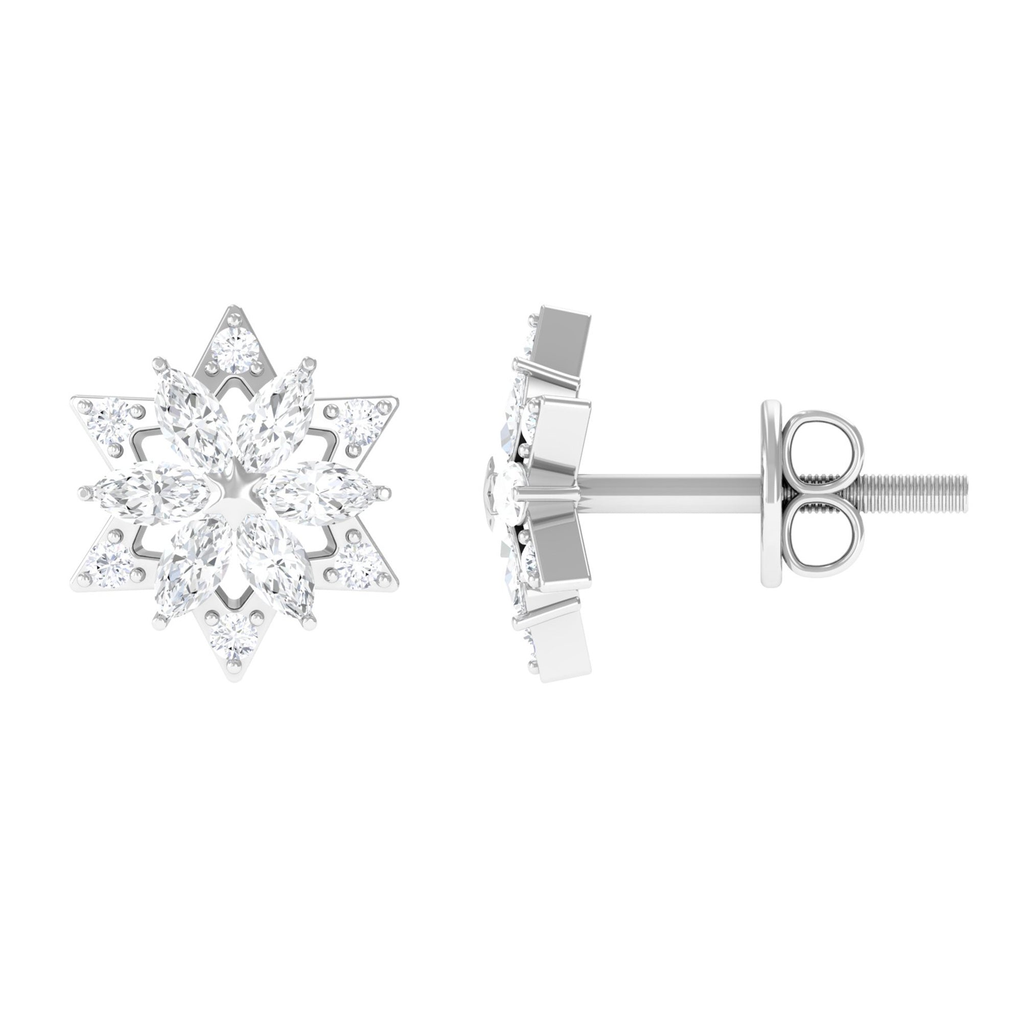 Rosec Jewels-Flower Stud Earrings with Marquise and Round Diamond