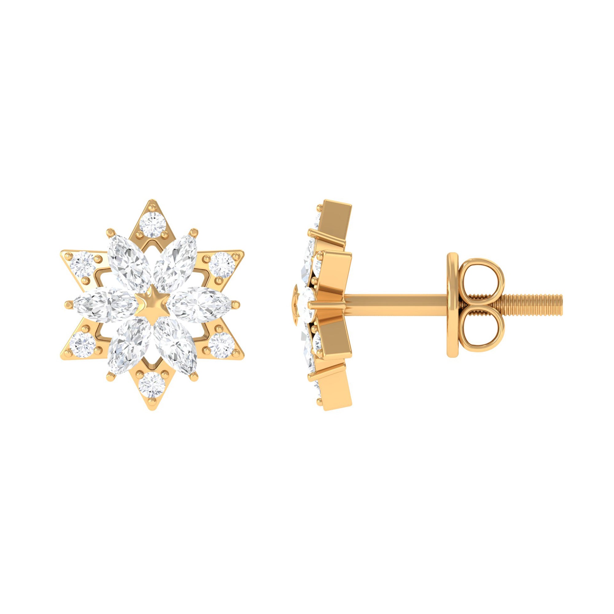 Rosec Jewels-Flower Stud Earrings with Marquise and Round Diamond