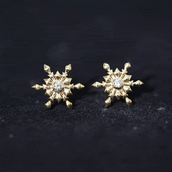 Bezel Set Diamond Snowflake Stud Earrings Natural - ( HI-SI ) - Rosec Jewels