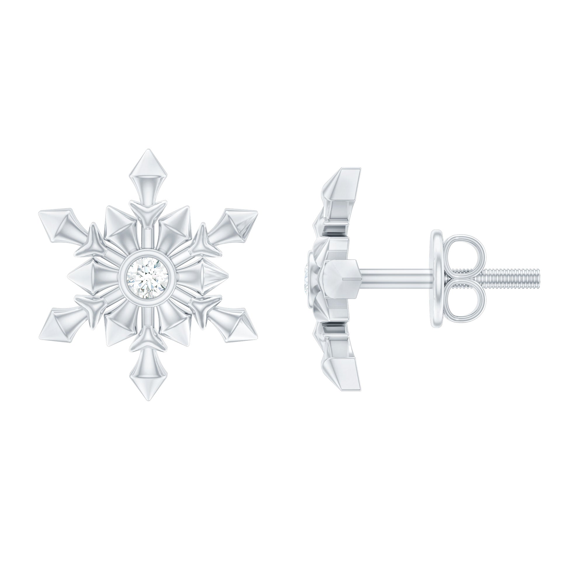 Rosec Jewels-Snowflake Stud Earrings with Bezel Set Diamond