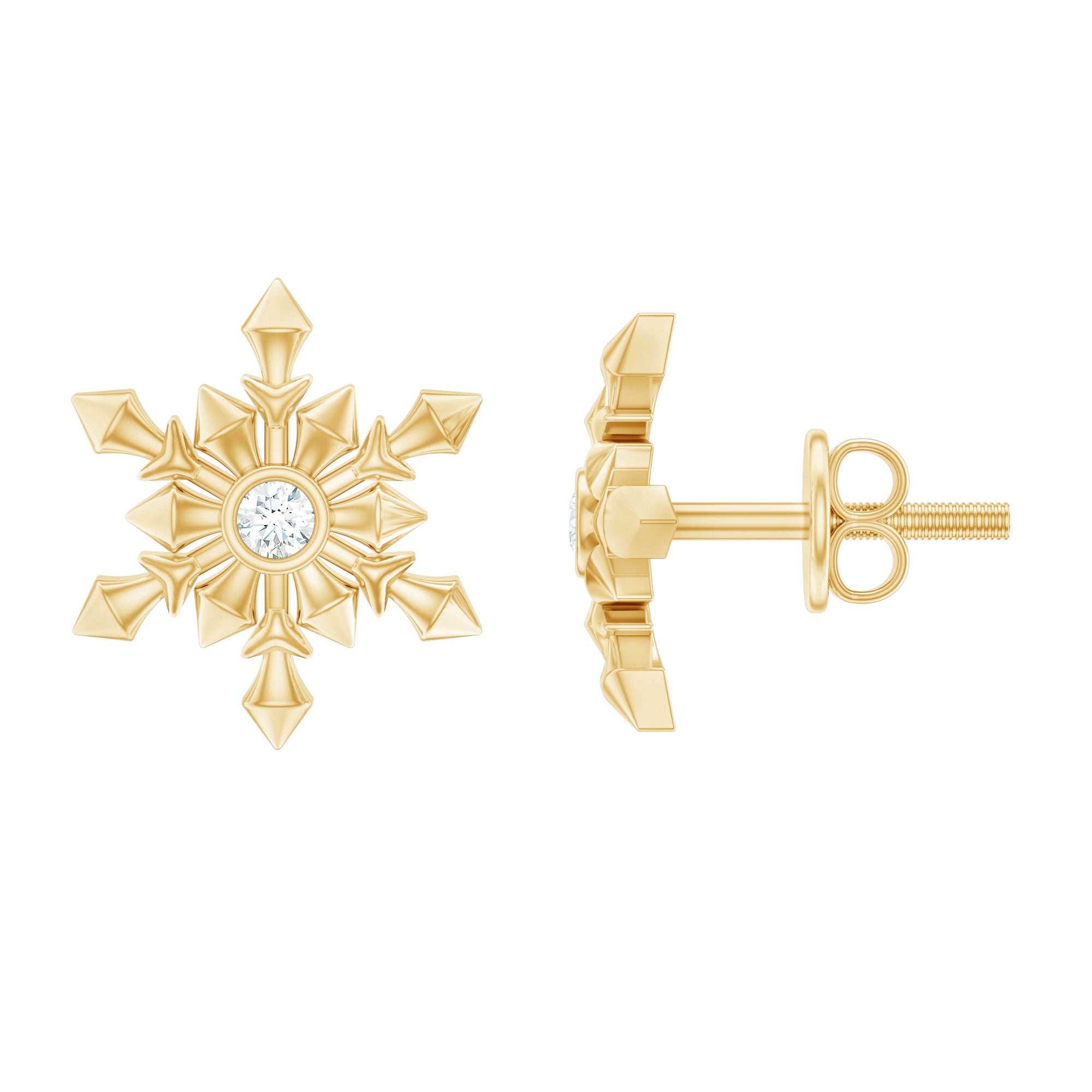 Bezel Set Diamond Snowflake Stud Earrings Natural - ( HI-SI ) - Rosec Jewels