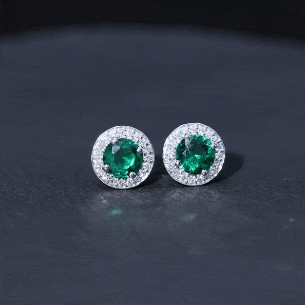 Lab Created Emerald and Diamond Wedding Stud Earrings AAAA - Rosec Jewels