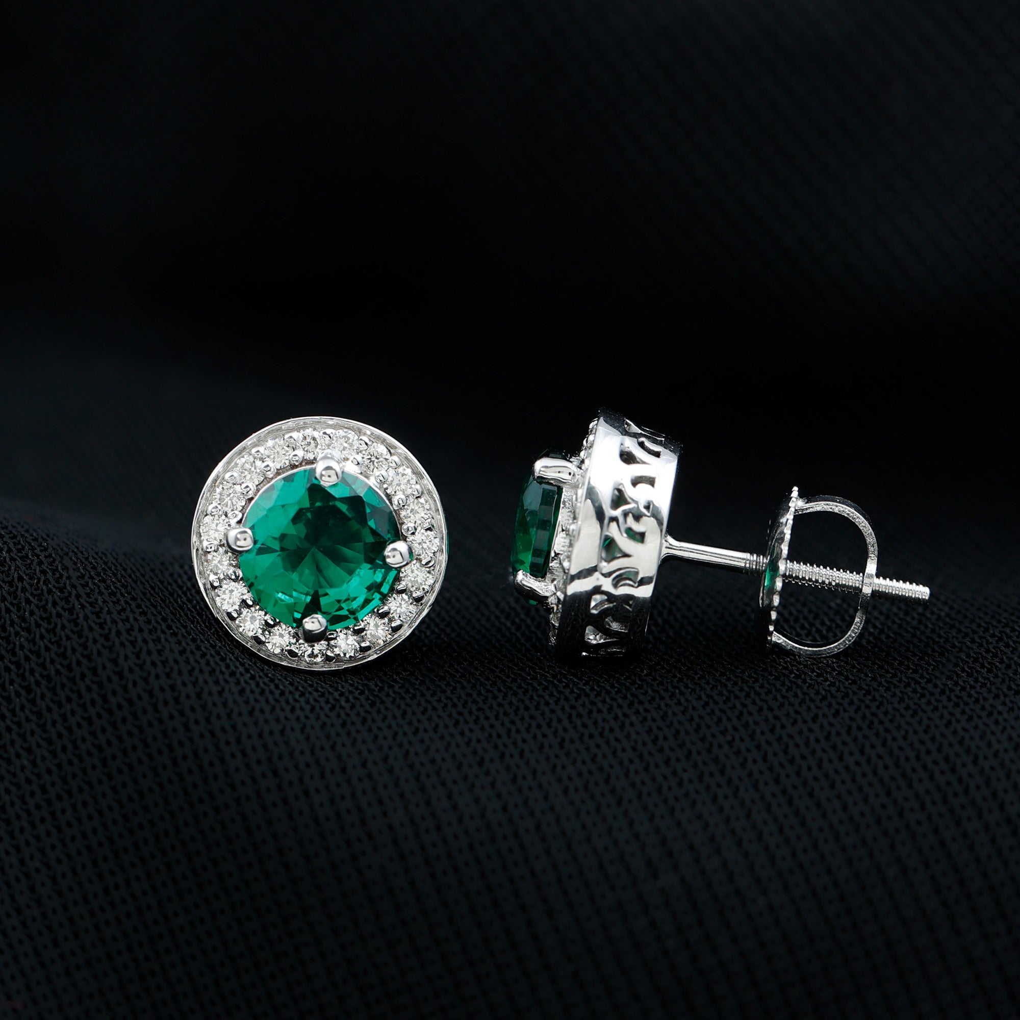 Lab Created Emerald and Diamond Wedding Stud Earrings AAAA - Rosec Jewels