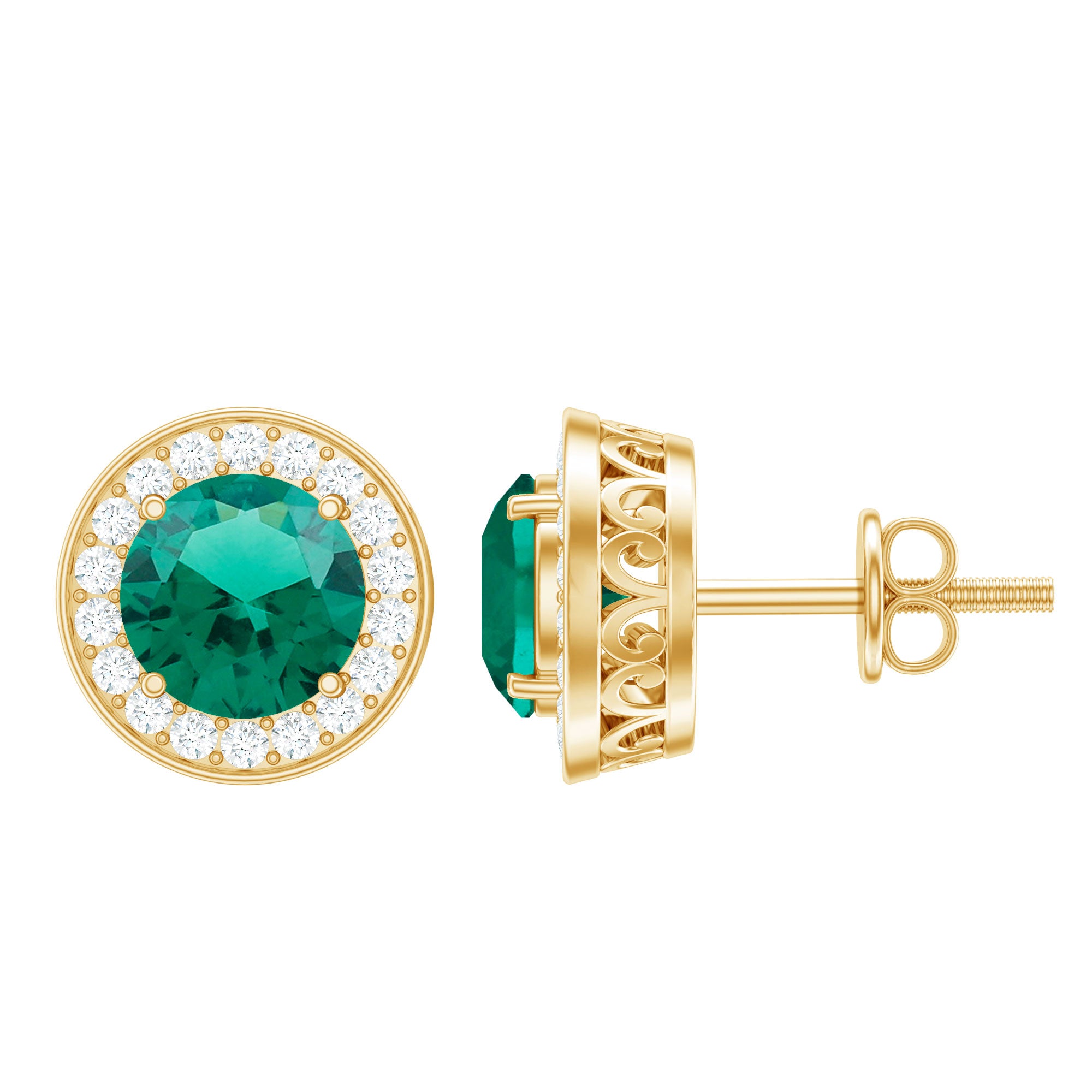 Lab Created Emerald and Diamond Wedding Stud Earrings AAAA - Rosec Jewels