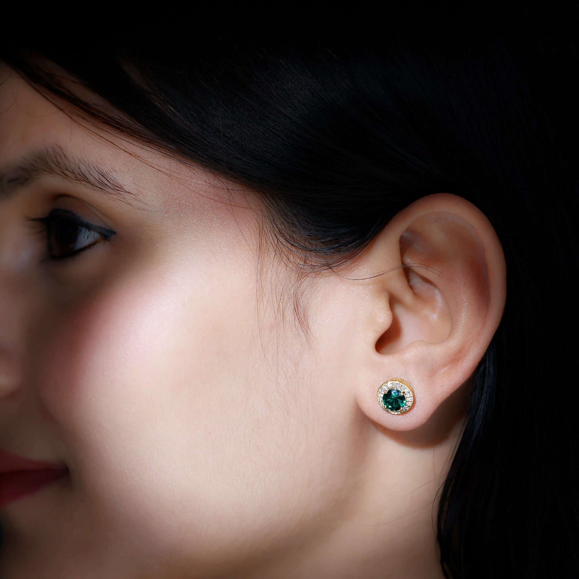 Lab Created Emerald and Diamond Wedding Stud Earrings AAAA - Rosec Jewels