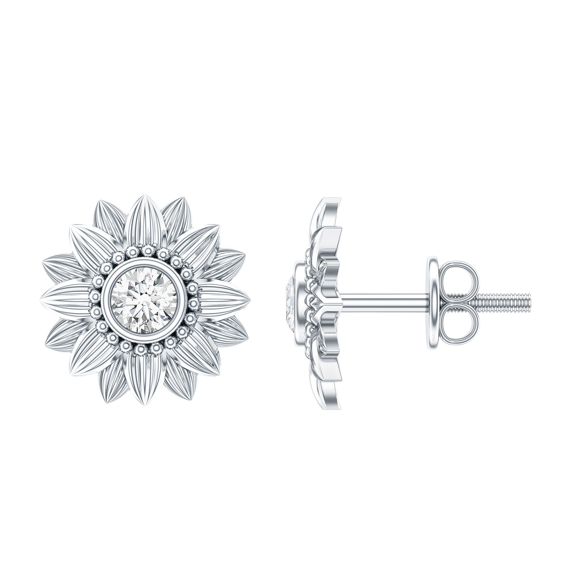 Diamond Sunflower Stud Earrings For Her Natural - ( HI-SI ) - Rosec Jewels
