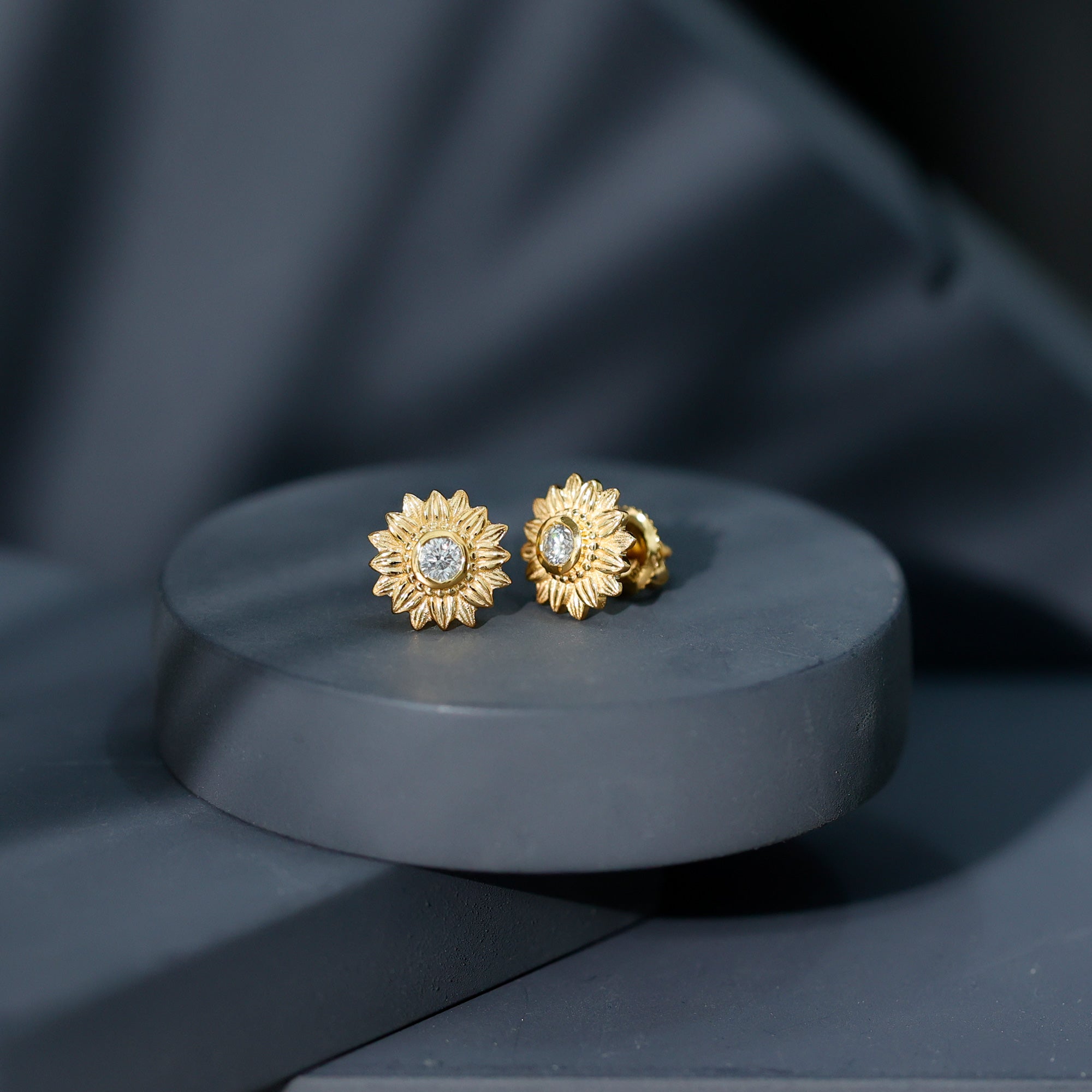 Diamond Sunflower Stud Earrings For Her Natural - ( HI-SI ) - Rosec Jewels
