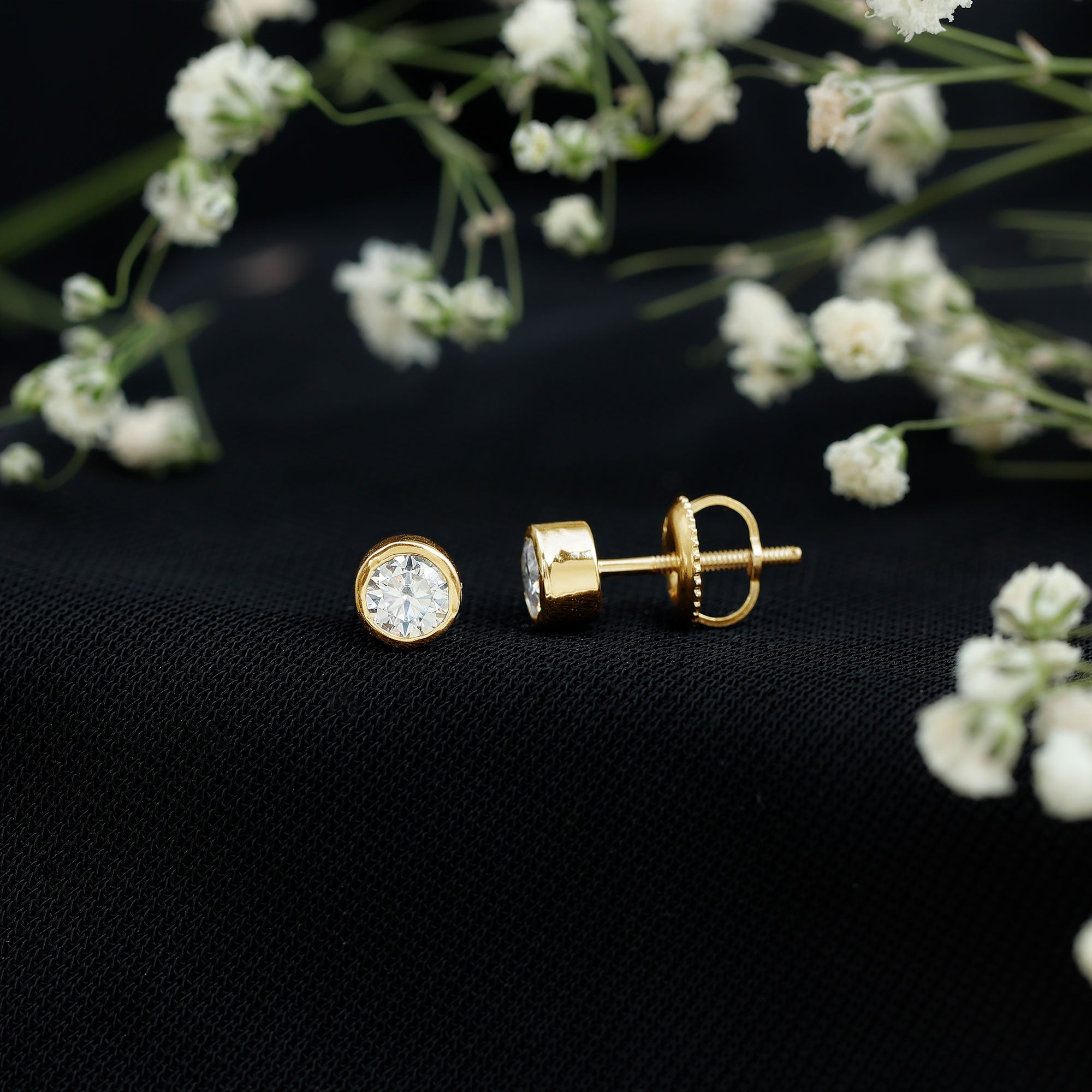 Minimalistic Bezel Set Diamond Stud Earrings Natural - ( HI-SI ) - Rosec Jewels