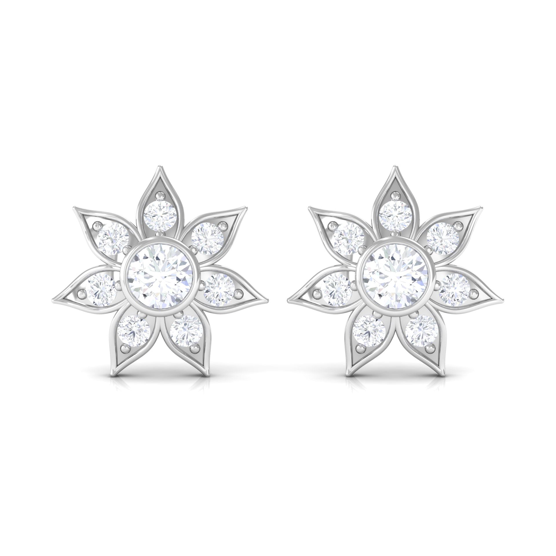 Rosec Jewels-1/4 CT Diamond Flower Stud Earrings in Bezel Setting