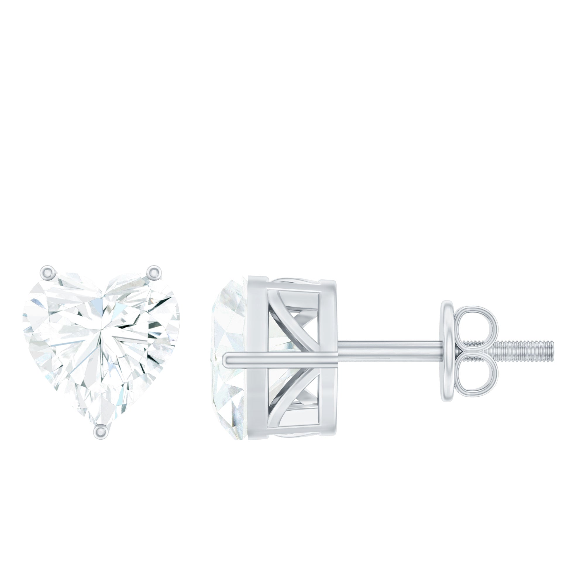 3 Carat Heart Shape Cubic Zirconia Solitaire Stud Earrings AAAA - Rosec Jewels