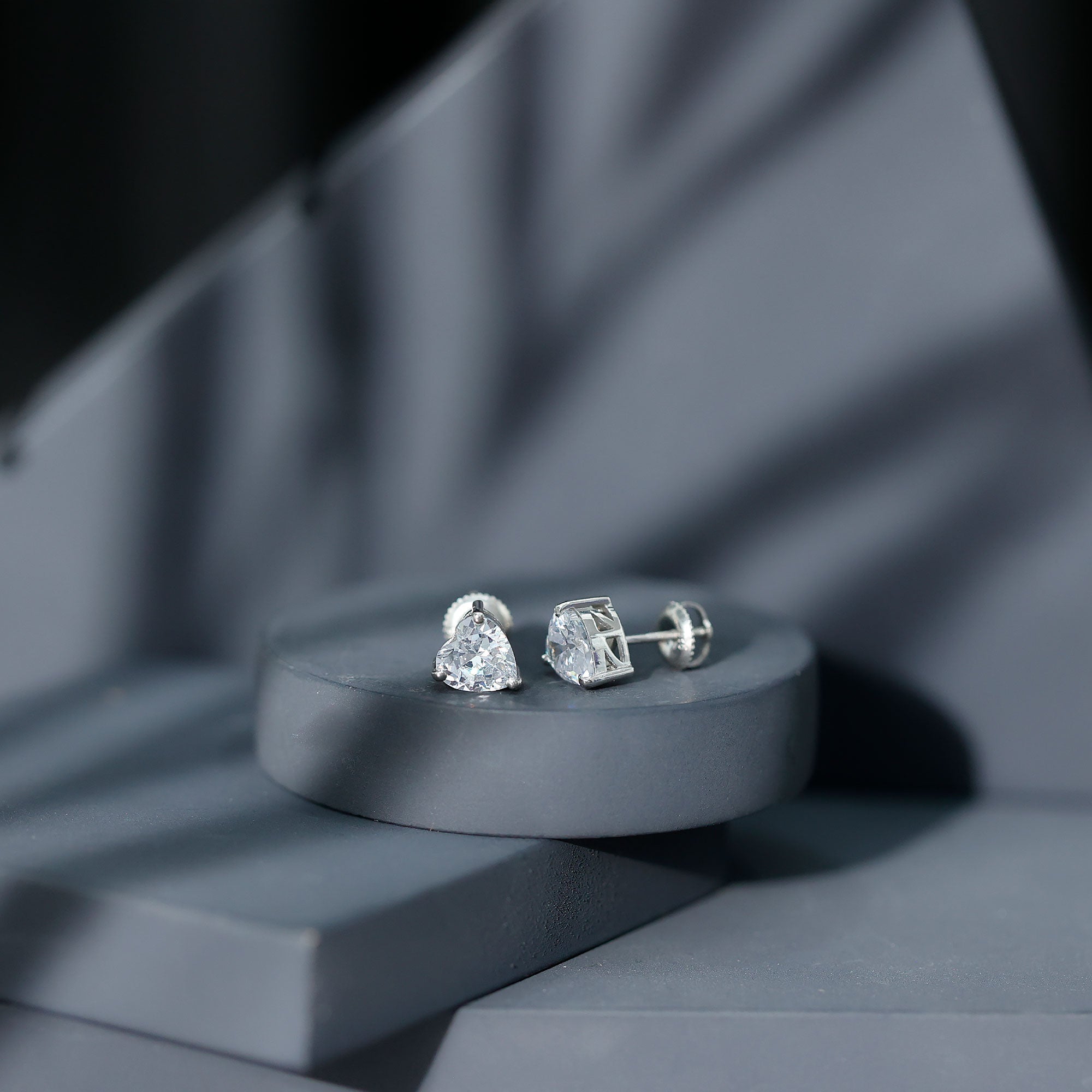 3 Carat Heart Shape Cubic Zirconia Solitaire Stud Earrings AAAA - Rosec Jewels