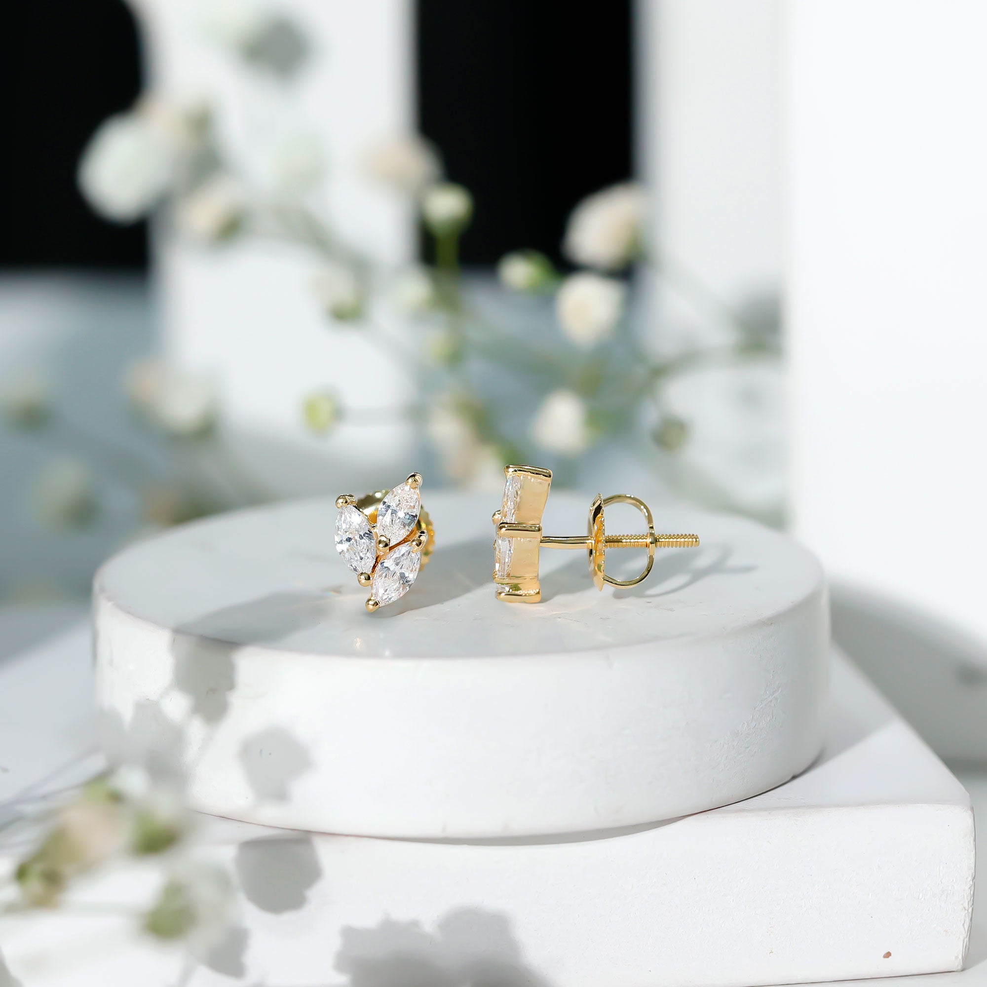 Nature Inspired 1 Carat Marquise Cut Zircon Leaf Stud Earrings AAAA - Rosec Jewels