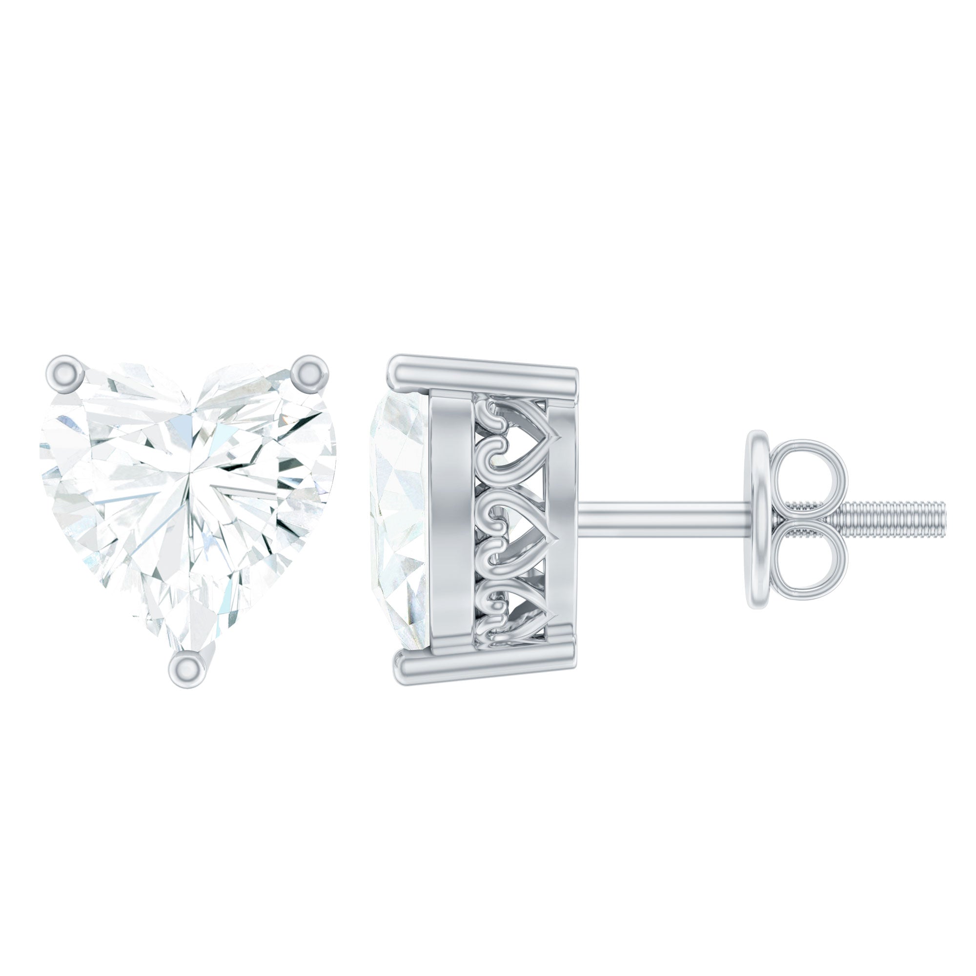 Heart Shape Cubic Zirconia Solitaire Stud Earrings