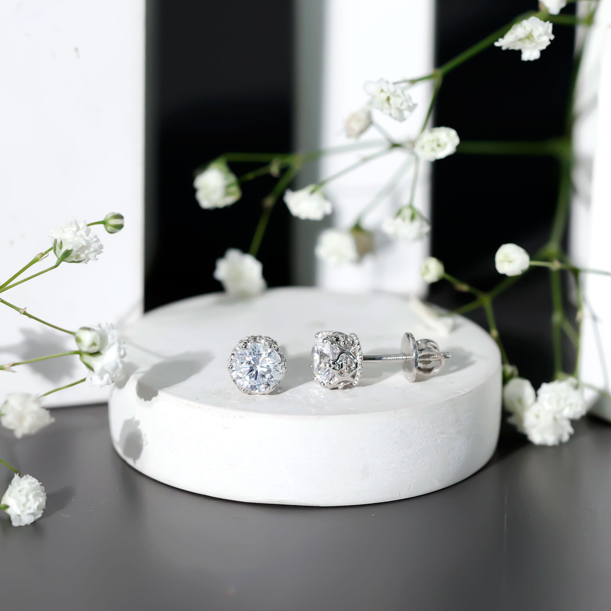 2 CT Round Cut Zircon Solitaire Stud Earrings in Crown Setting AAAAA - Rosec Jewels