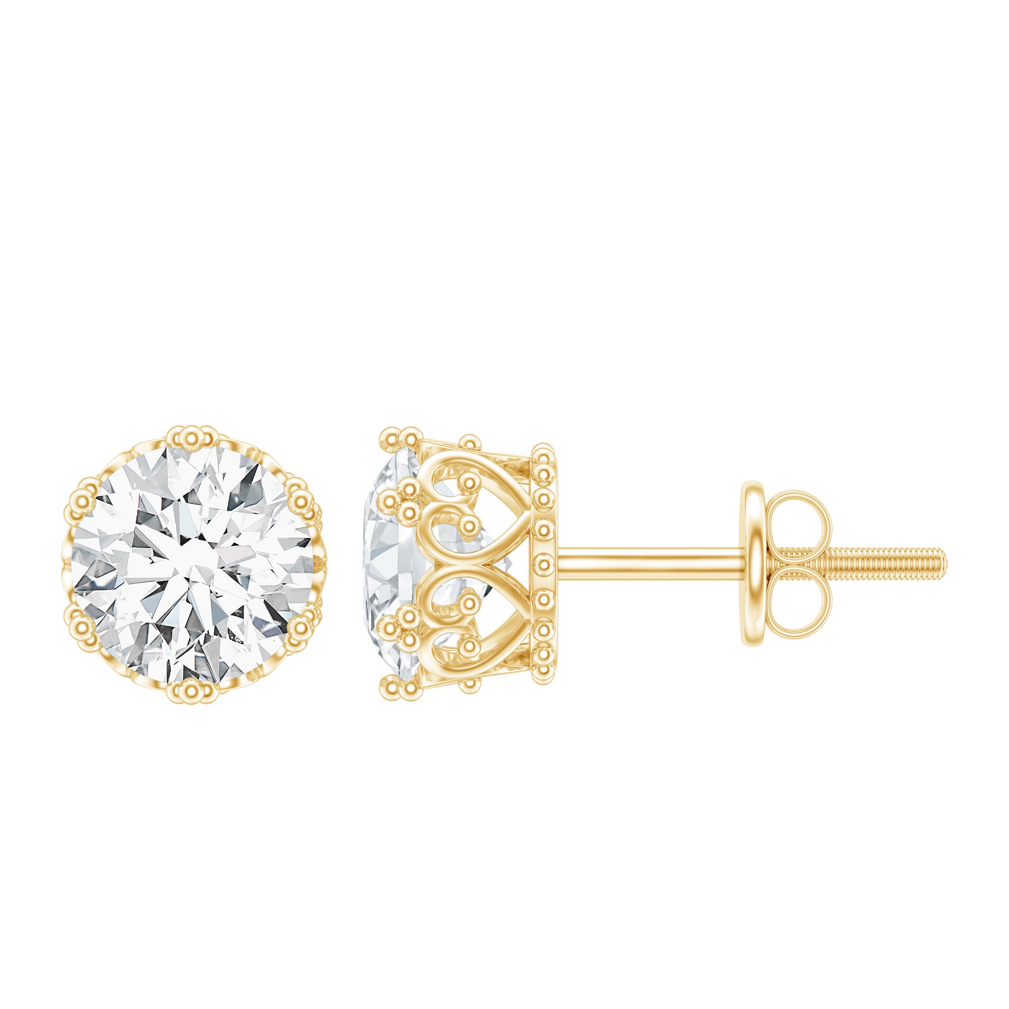 2 CT Round Cut Zircon Solitaire Stud Earrings in Crown Setting AAAAA - Rosec Jewels