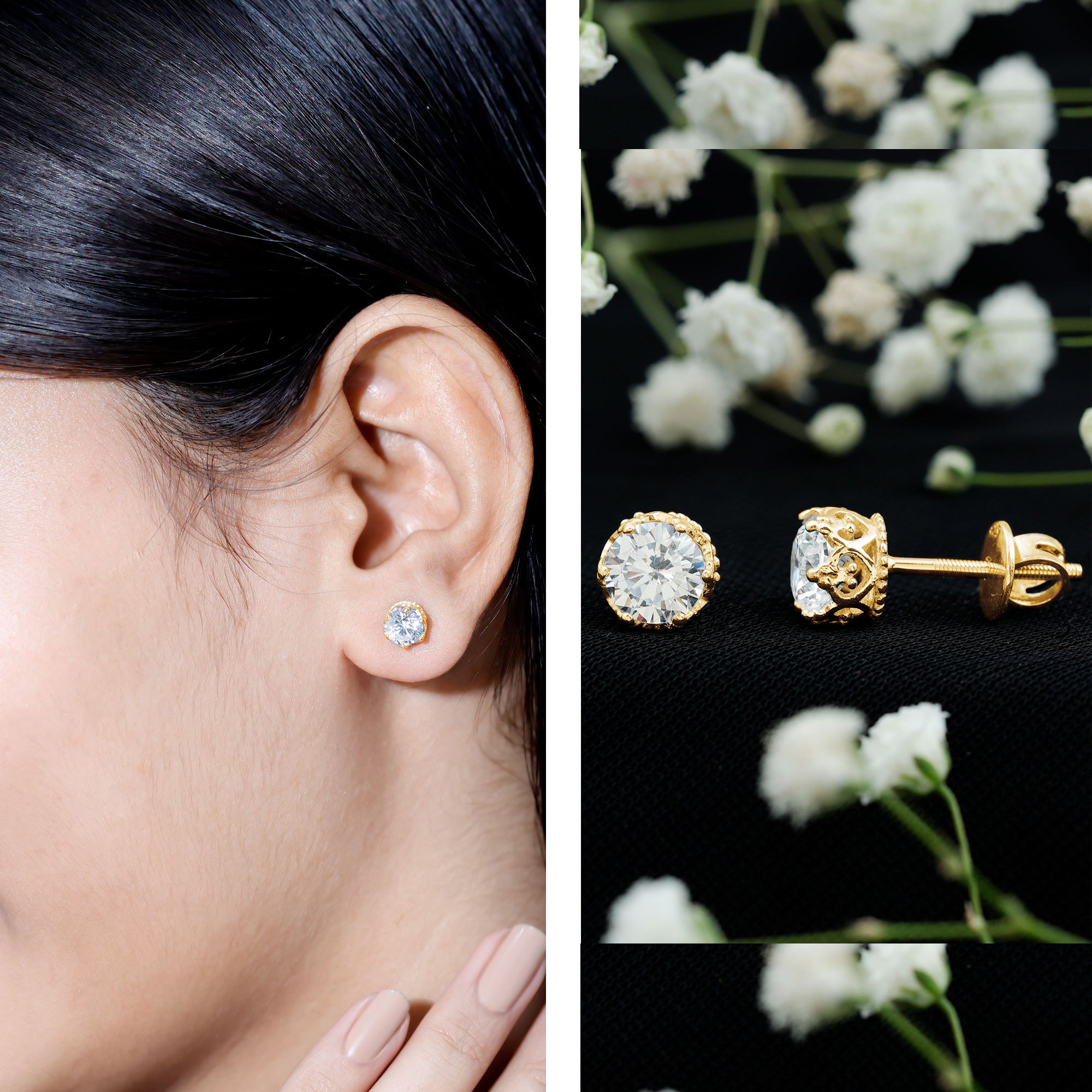 2 CT Round Cut Zircon Solitaire Stud Earrings in Crown Setting AAAAA - Rosec Jewels