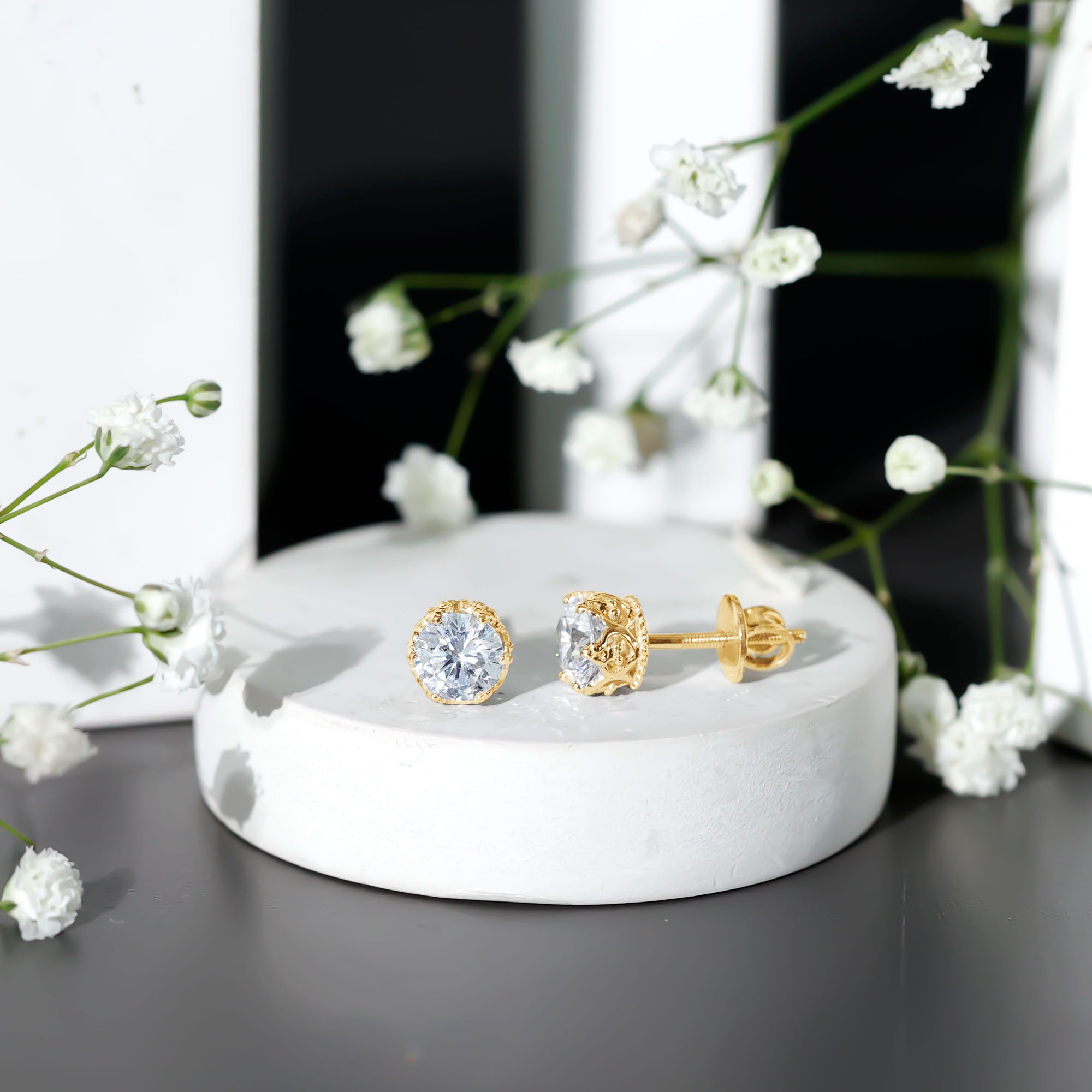 2 CT Round Cut Zircon Solitaire Stud Earrings in Crown Setting AAAAA - Rosec Jewels