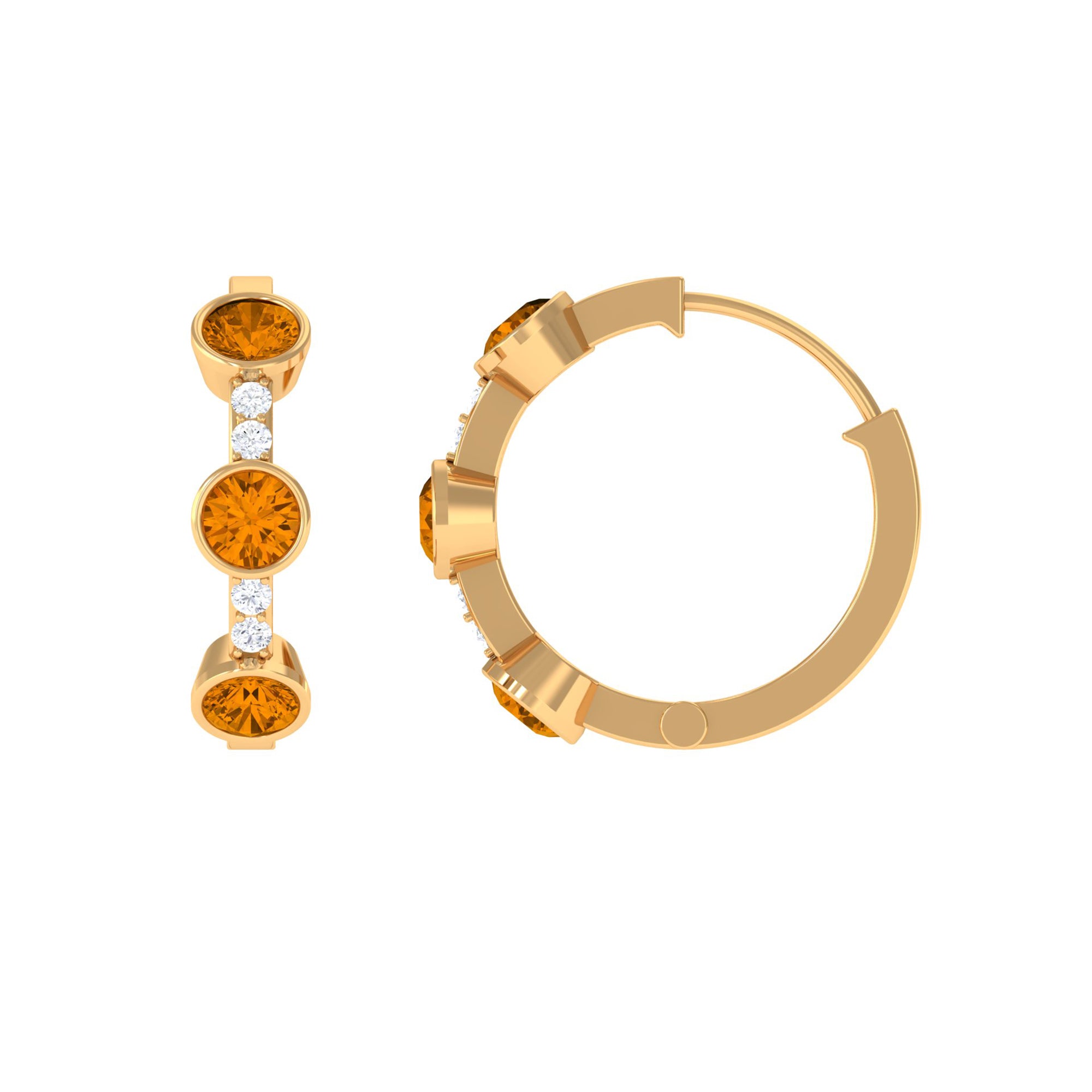 Bezel Set Citrine Hinged Hoop Earrings with Diamond AAA - Rosec Jewels