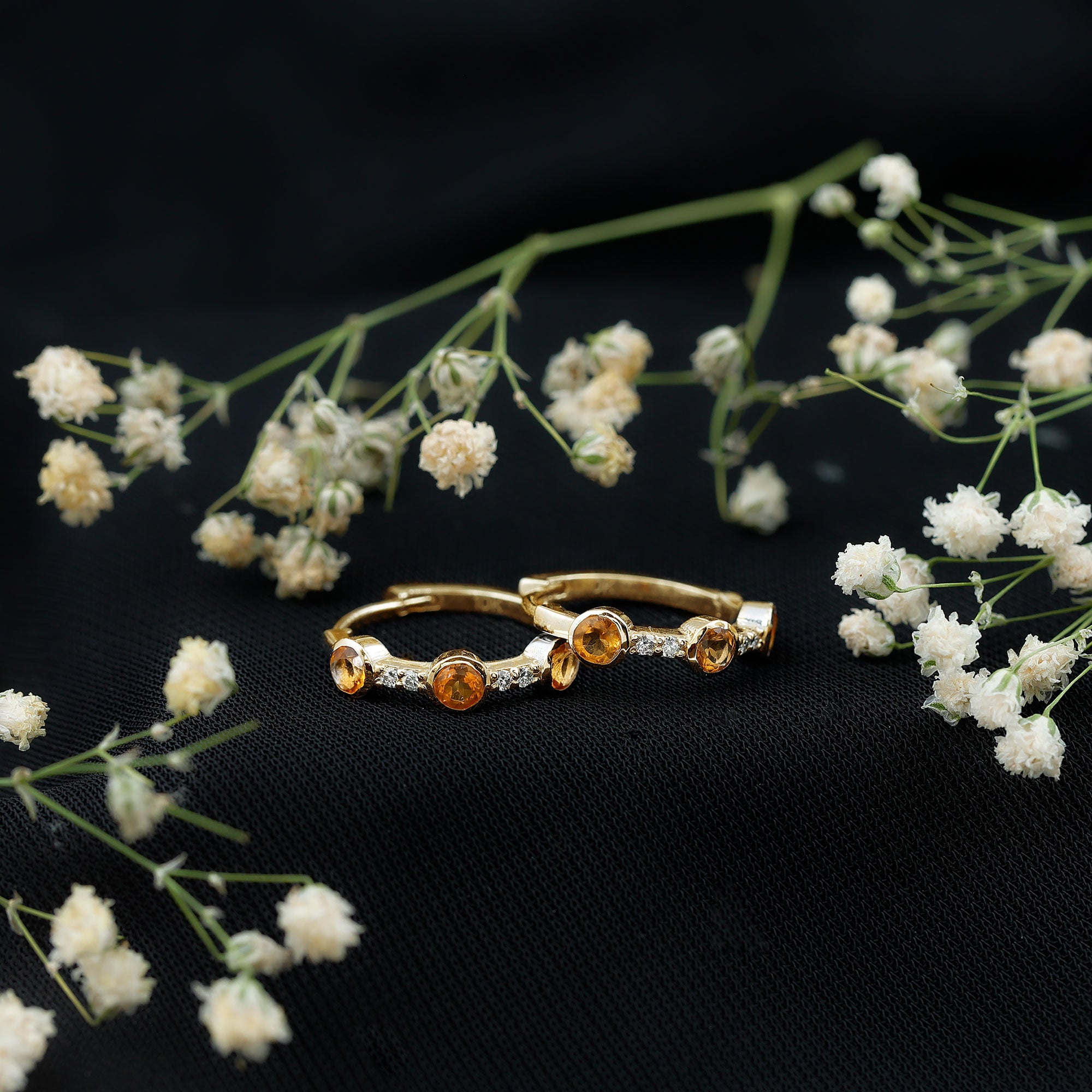 Bezel Set Citrine Hinged Hoop Earrings with Diamond AAA - Rosec Jewels