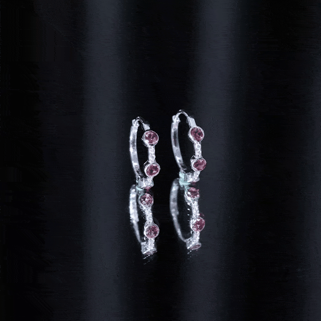 Bezel Set Pink Tourmaline Hinged Hoop Earrings with Diamond AAA - Rosec Jewels