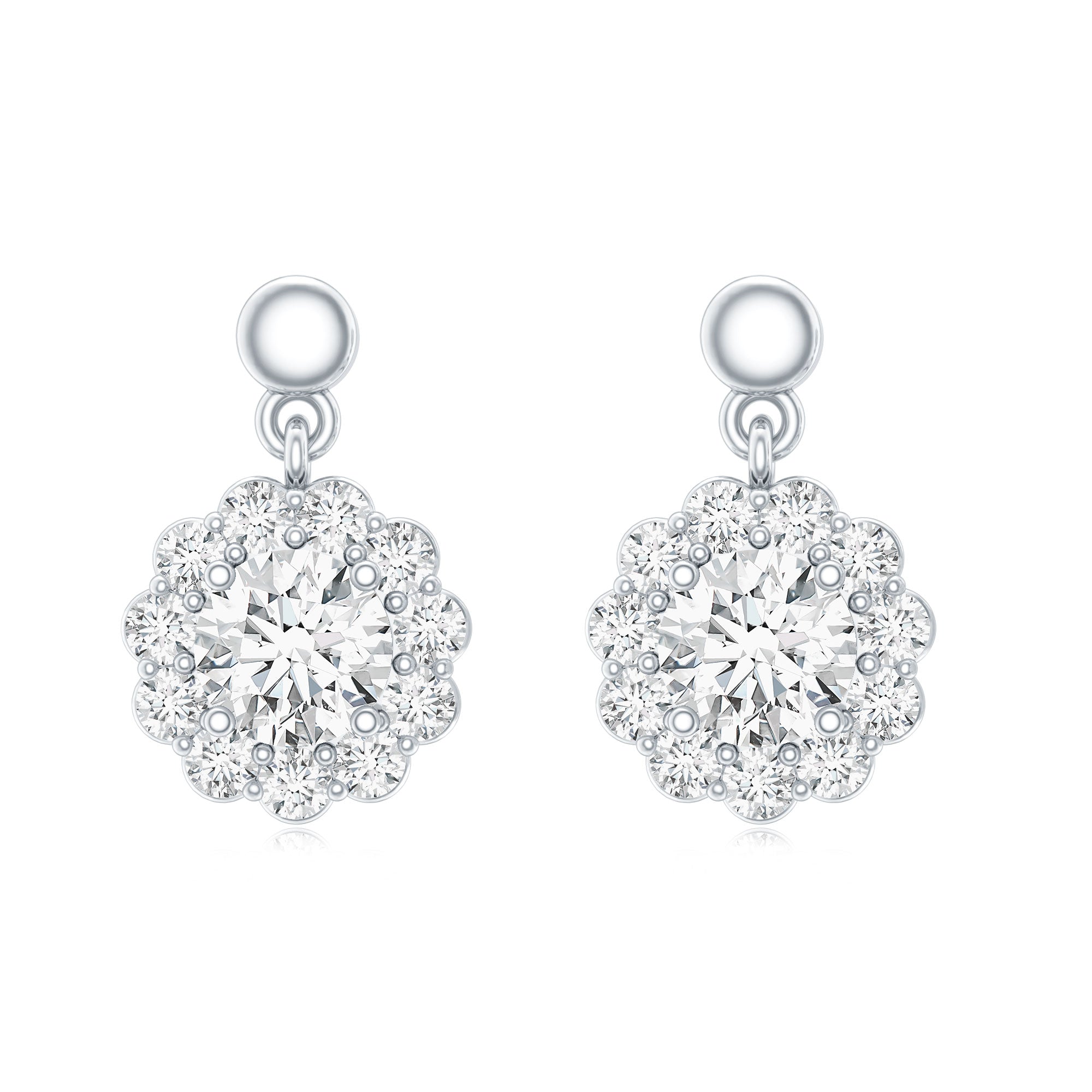 Certified Moissanite Flower Halo Drop Earrings D-VS1 - Rosec Jewels