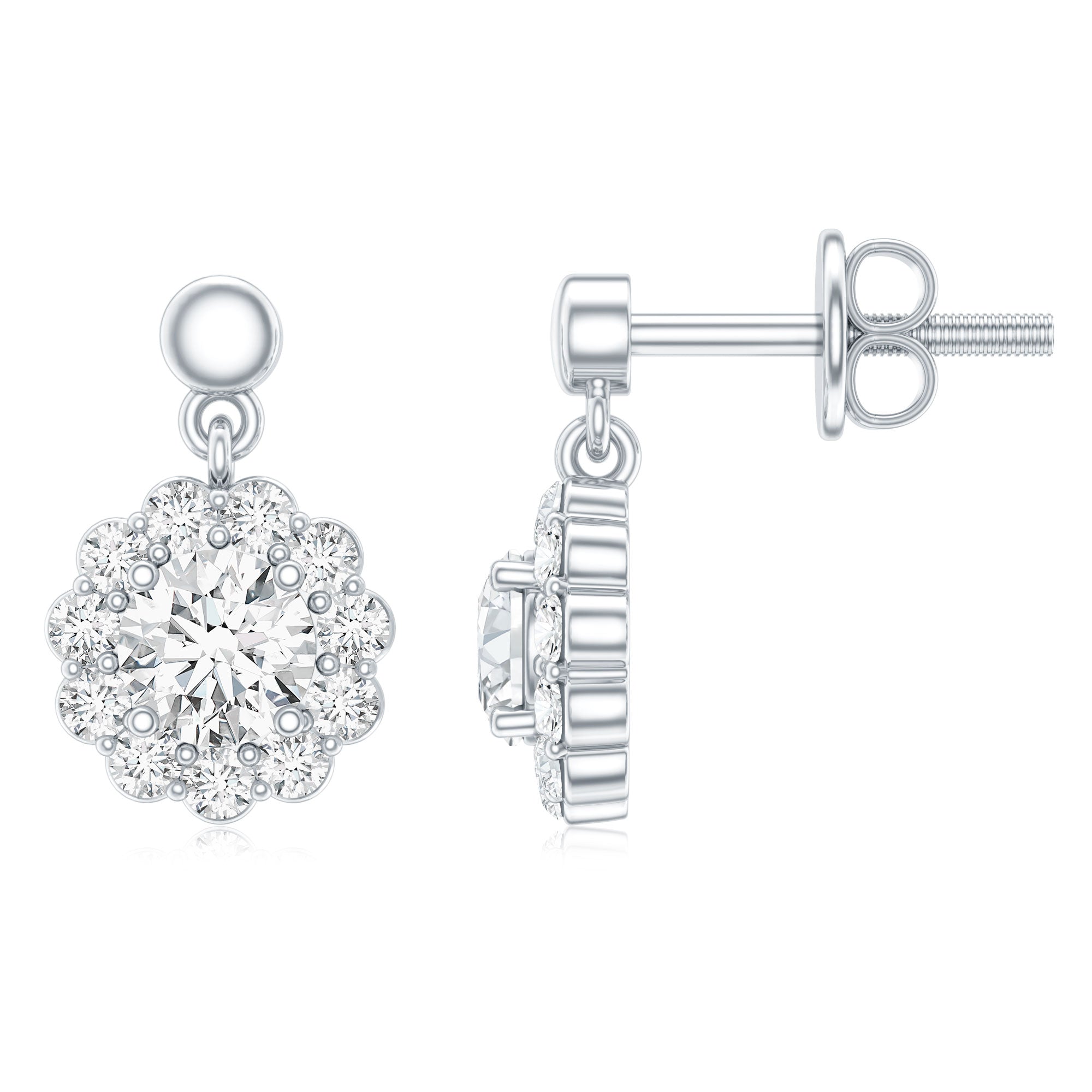 Certified Moissanite Flower Halo Drop Earrings D-VS1 - Rosec Jewels