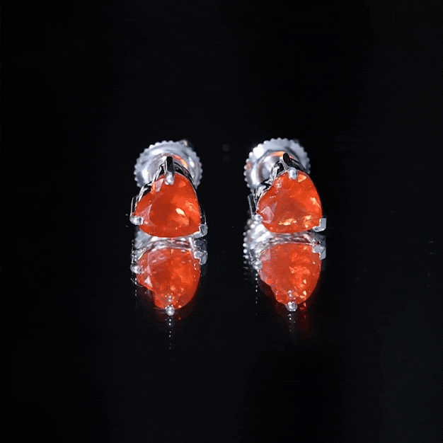 1.8 Carat Heart Shape Fire Opal Solitaire Stud Earrings AAA - Rosec Jewels