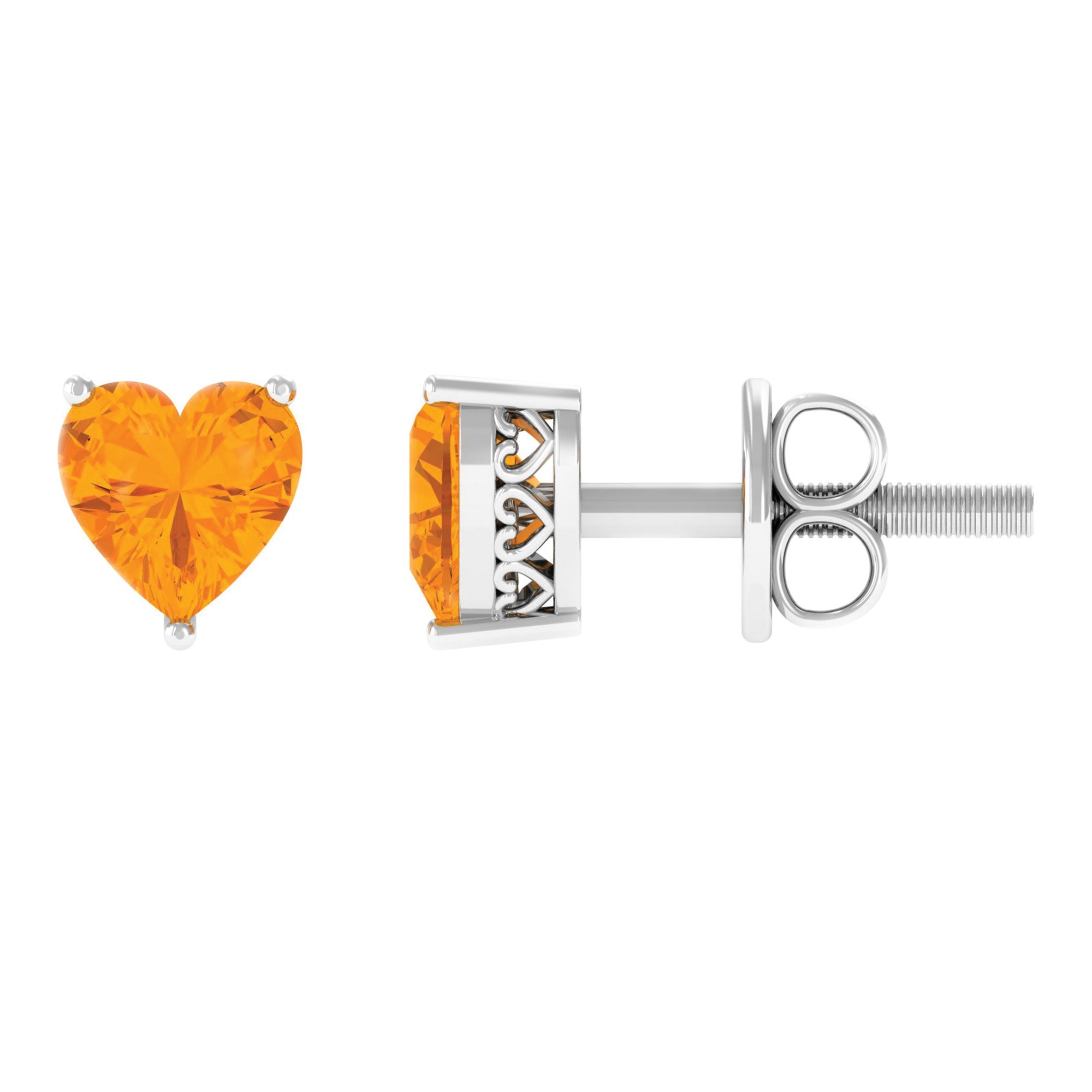 1.8 Carat Heart Shape Fire Opal Solitaire Stud Earrings AAA - Rosec Jewels