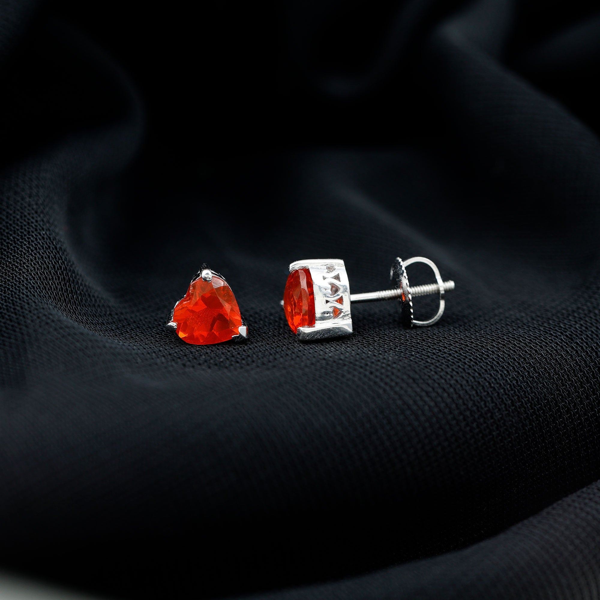 1.8 Carat Heart Shape Fire Opal Solitaire Stud Earrings AAA - Rosec Jewels