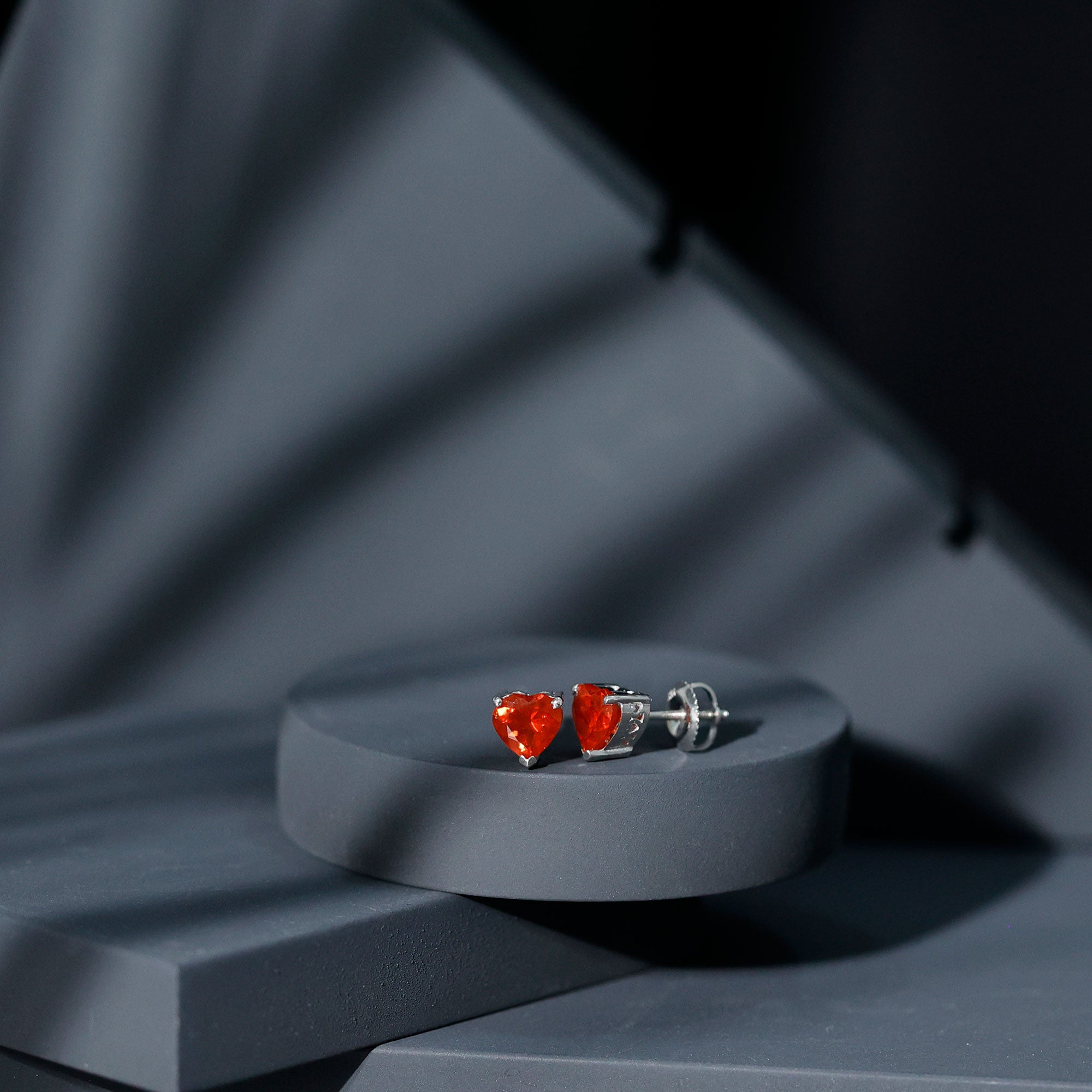 1.8 Carat Heart Shape Fire Opal Solitaire Stud Earrings AAA - Rosec Jewels