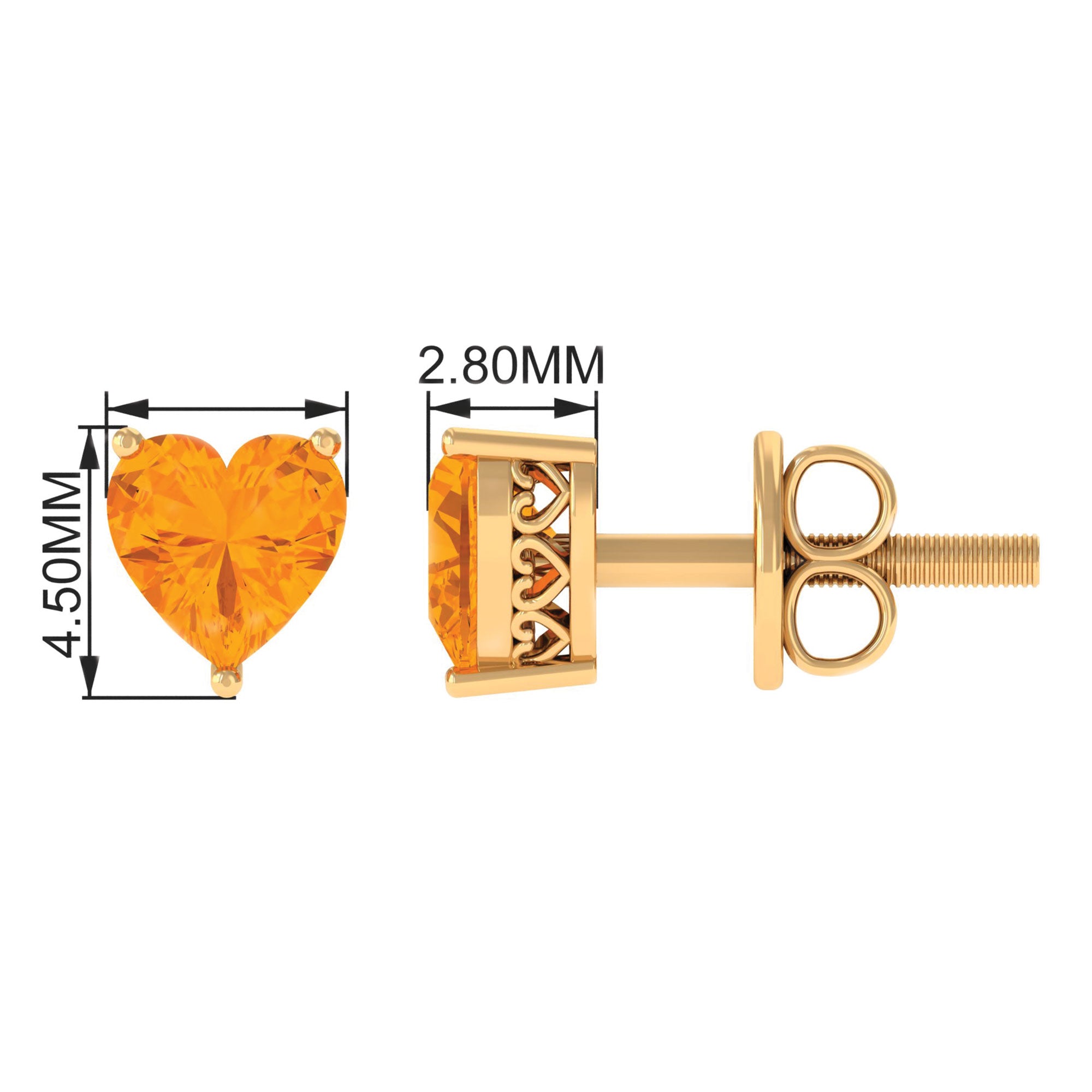 1.8 Carat Heart Shape Fire Opal Solitaire Stud Earrings AAA - Rosec Jewels
