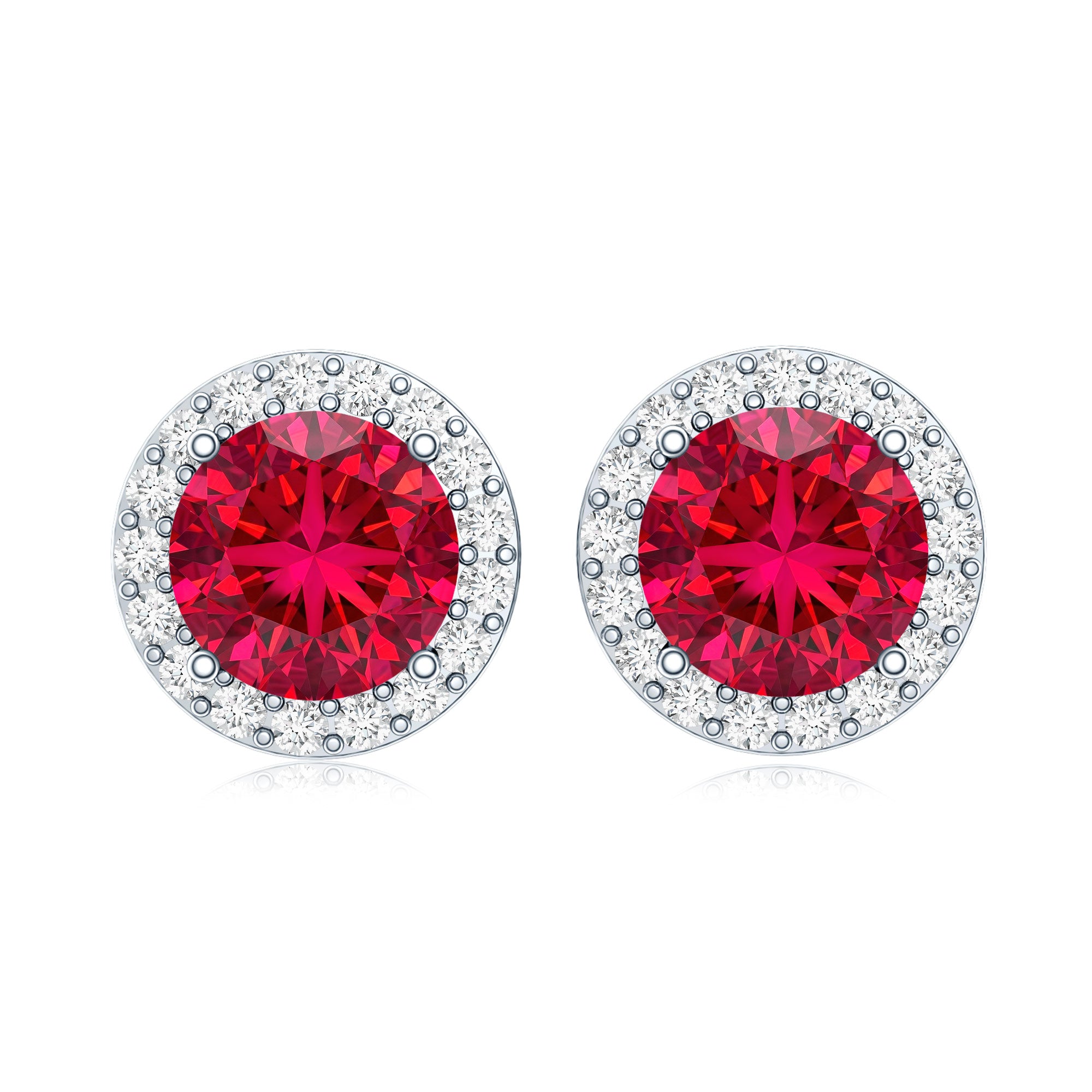 Created Ruby and Diamond Classic Halo Stud Earrings AAAA - Rosec Jewels