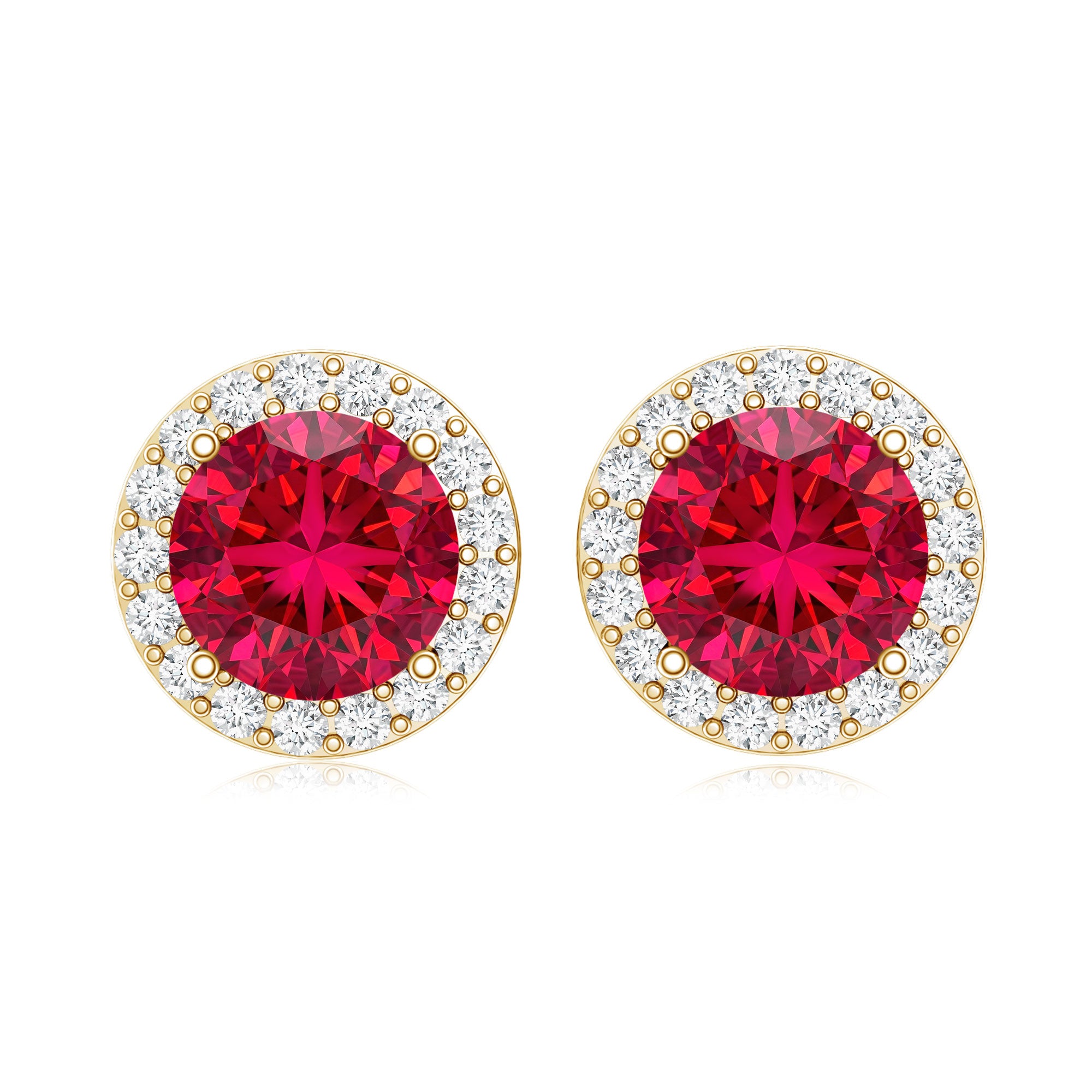 Created Ruby and Diamond Classic Halo Stud Earrings AAAA - Rosec Jewels