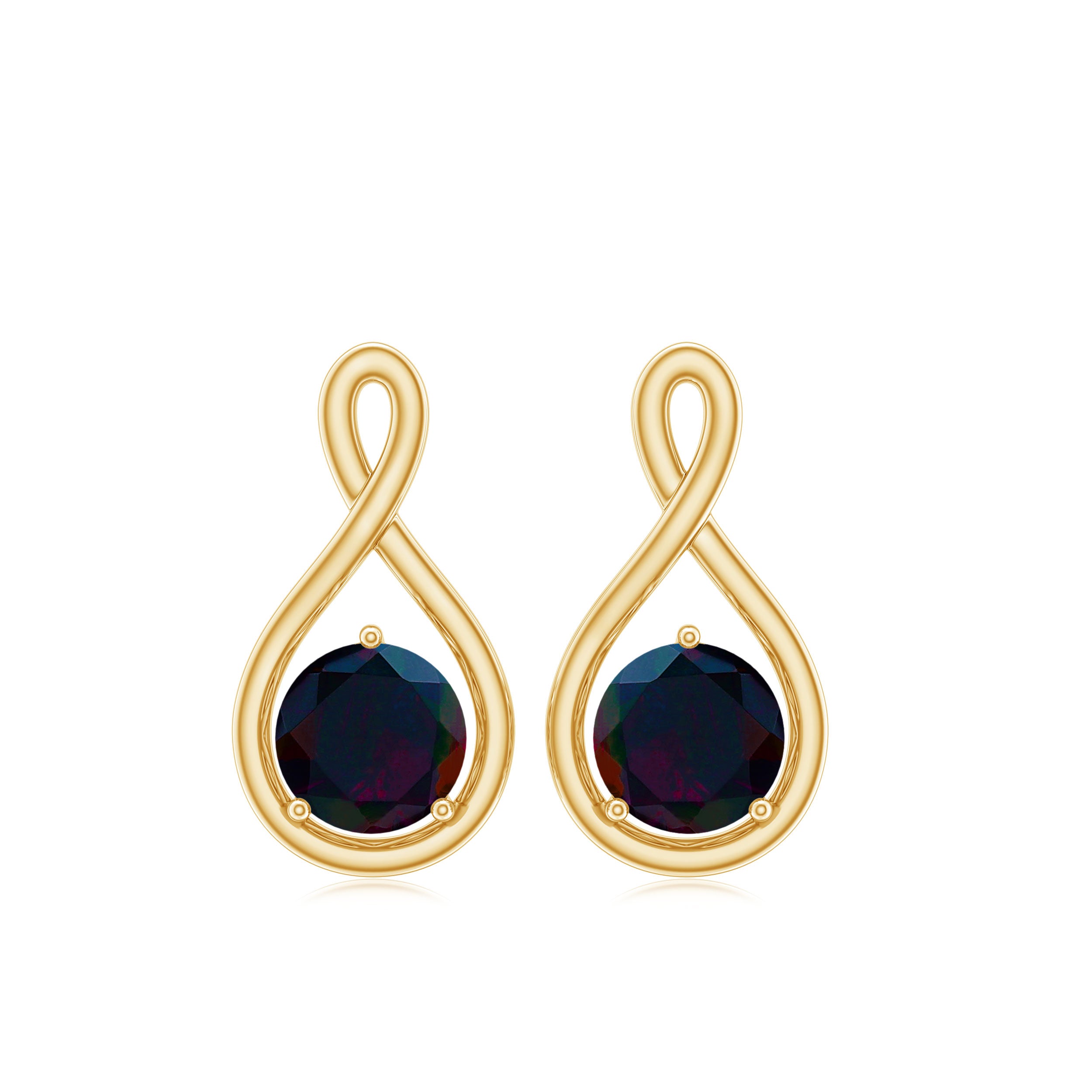 Natural Black Opal Infinity Earrings with Screw Back AAA - Rosec Jewels