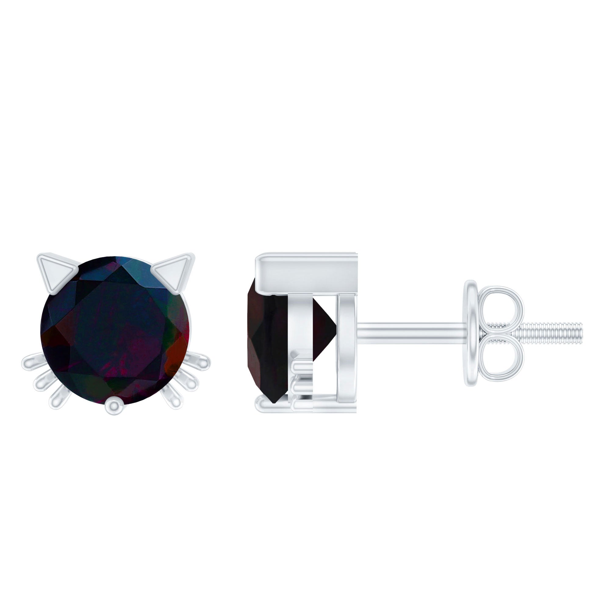 Solitaire Black Opal Cat Stud Earrings with Screw Back AAA - Rosec Jewels