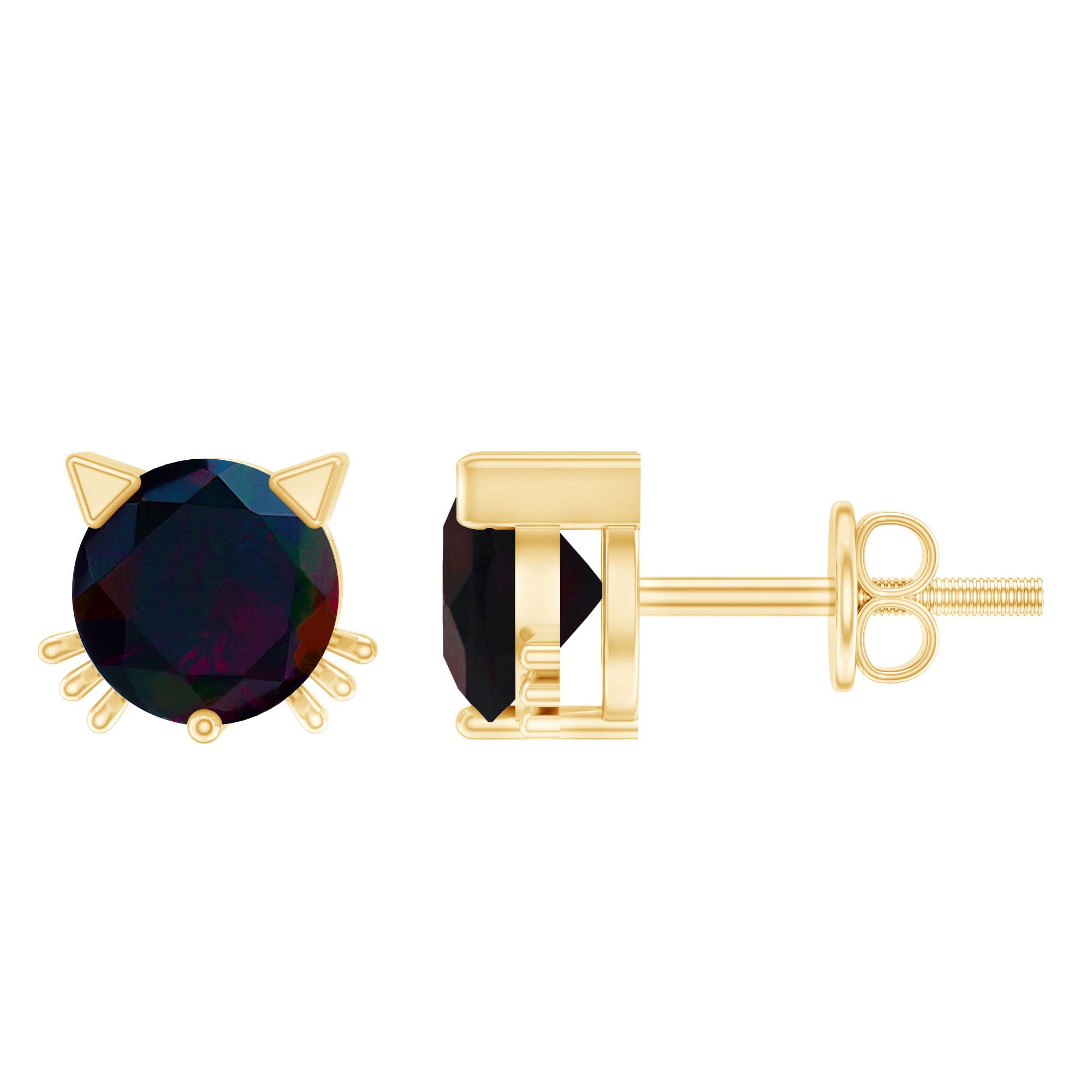 Solitaire Black Opal Cat Stud Earrings with Screw Back AAA - Rosec Jewels